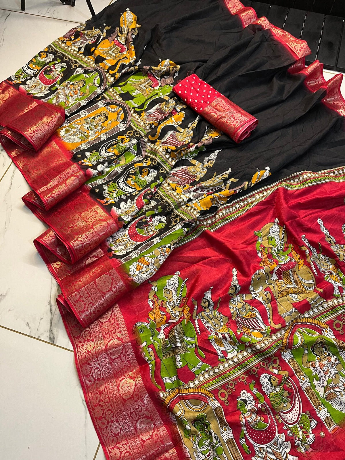 The Art of Kalamkari Elephant Series printed silk saree