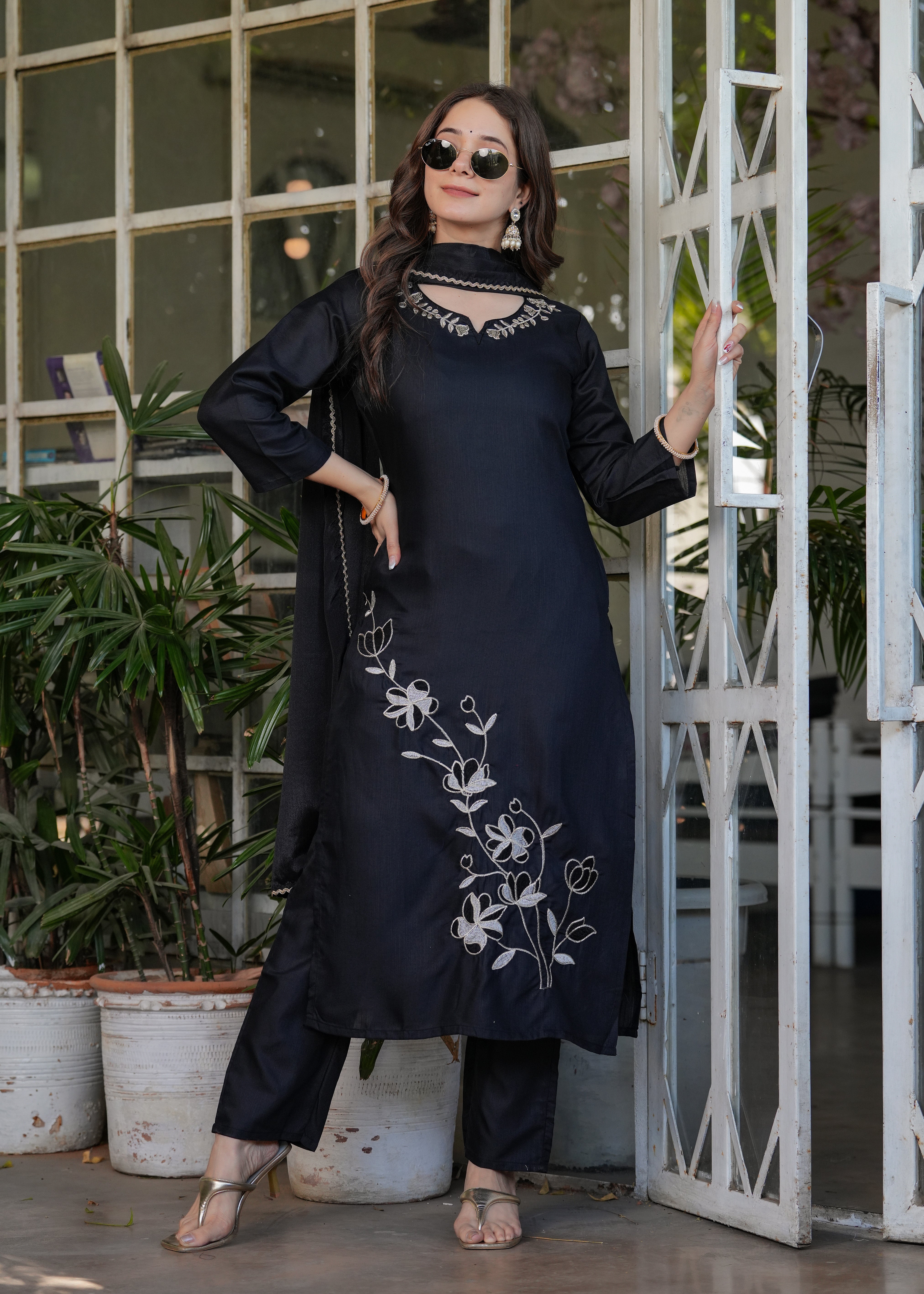 Stylish casual kurti set with dupatta.