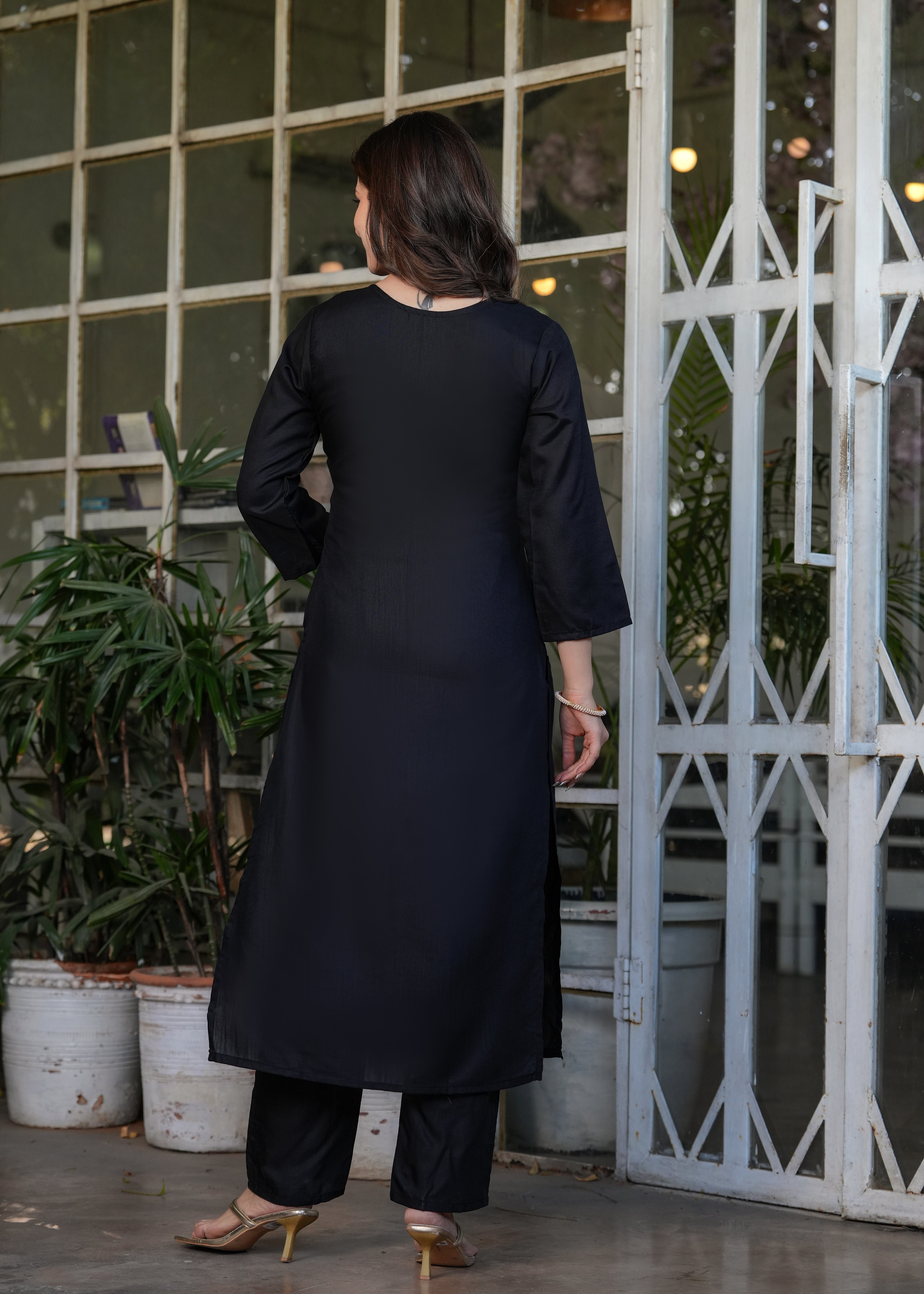Stylish casual kurti set with dupatta.