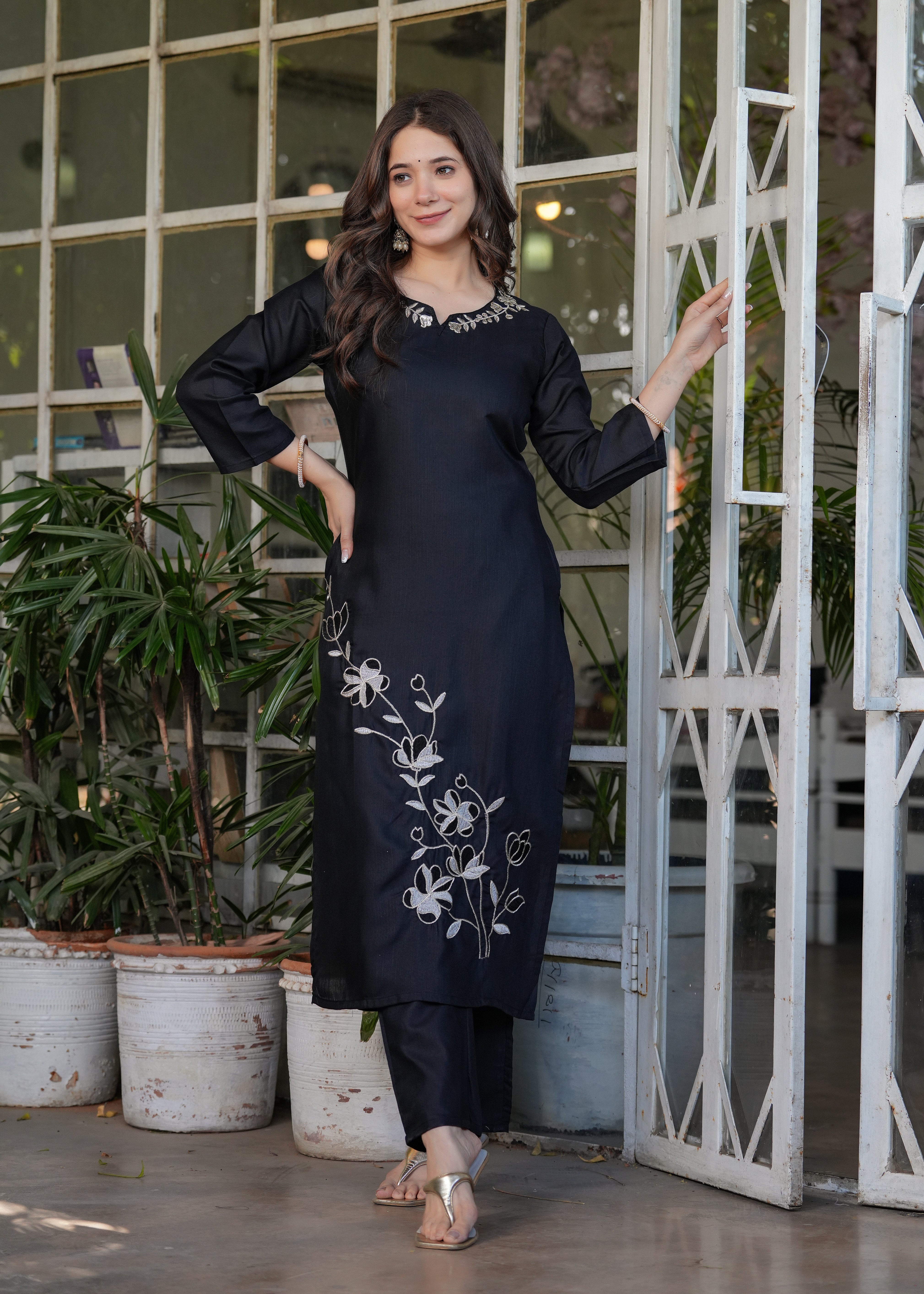 Stylish casual kurti set with dupatta.