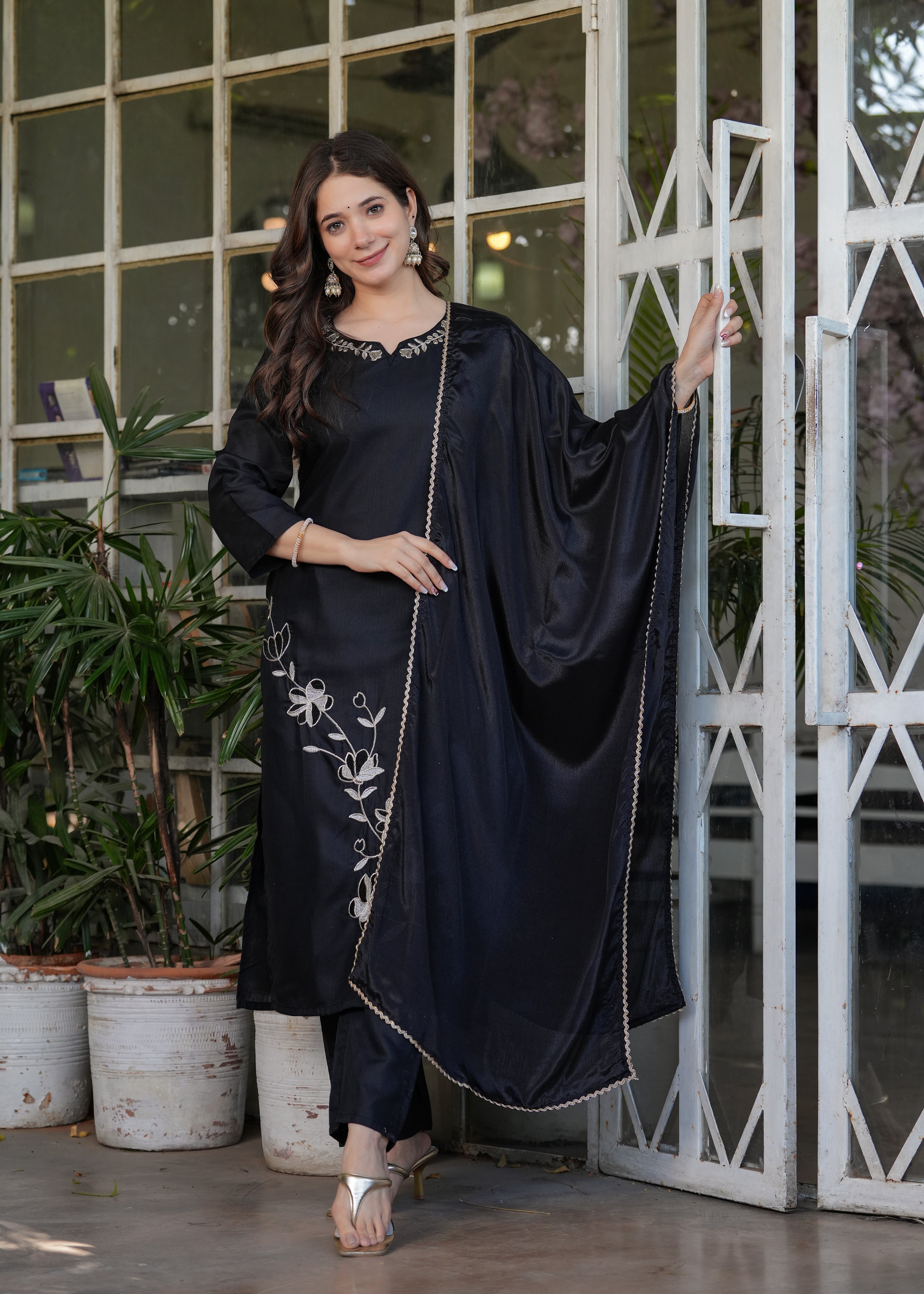 Stylish casual kurti set with dupatta.