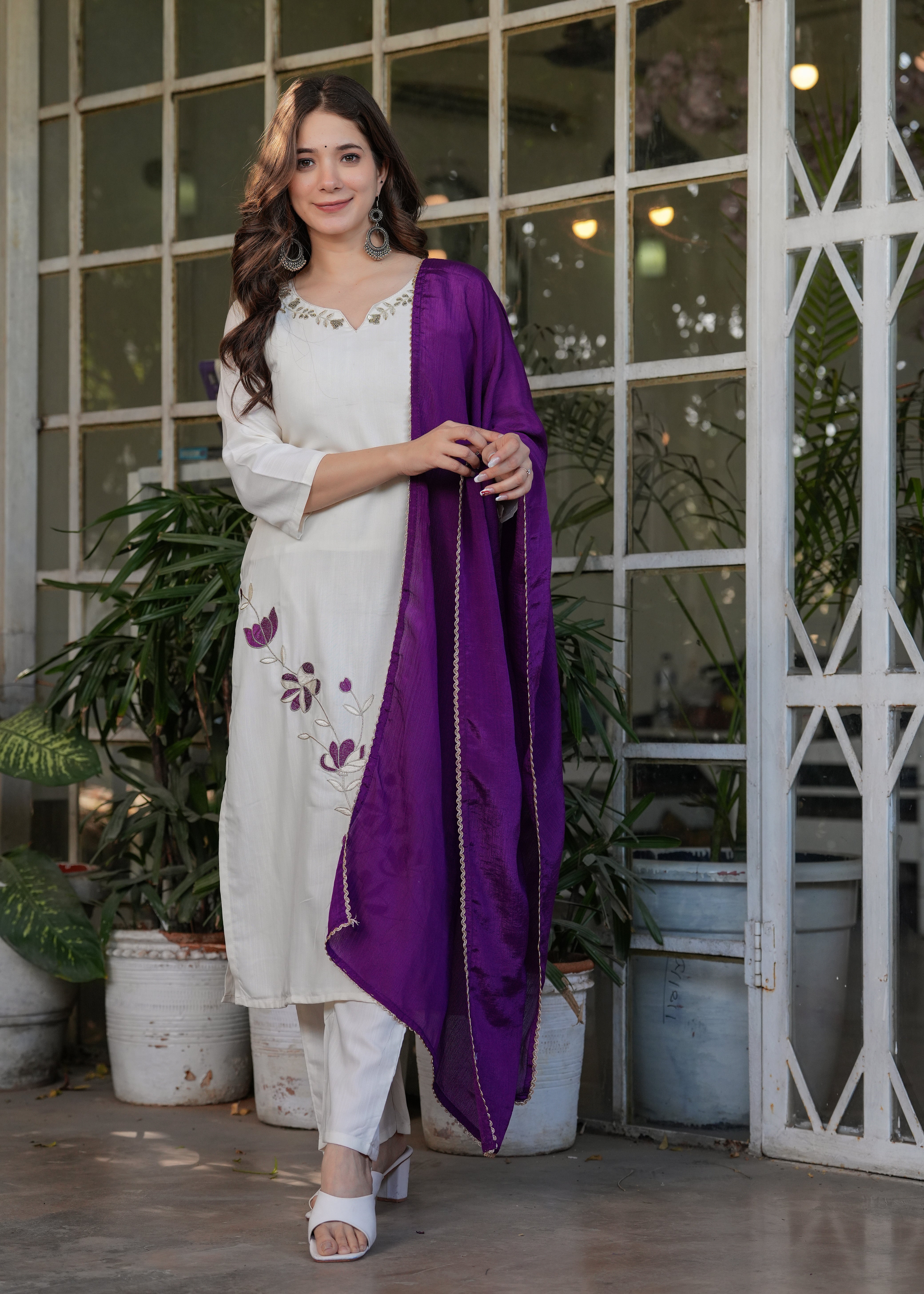 Stylish casual kurti set with dupatta.