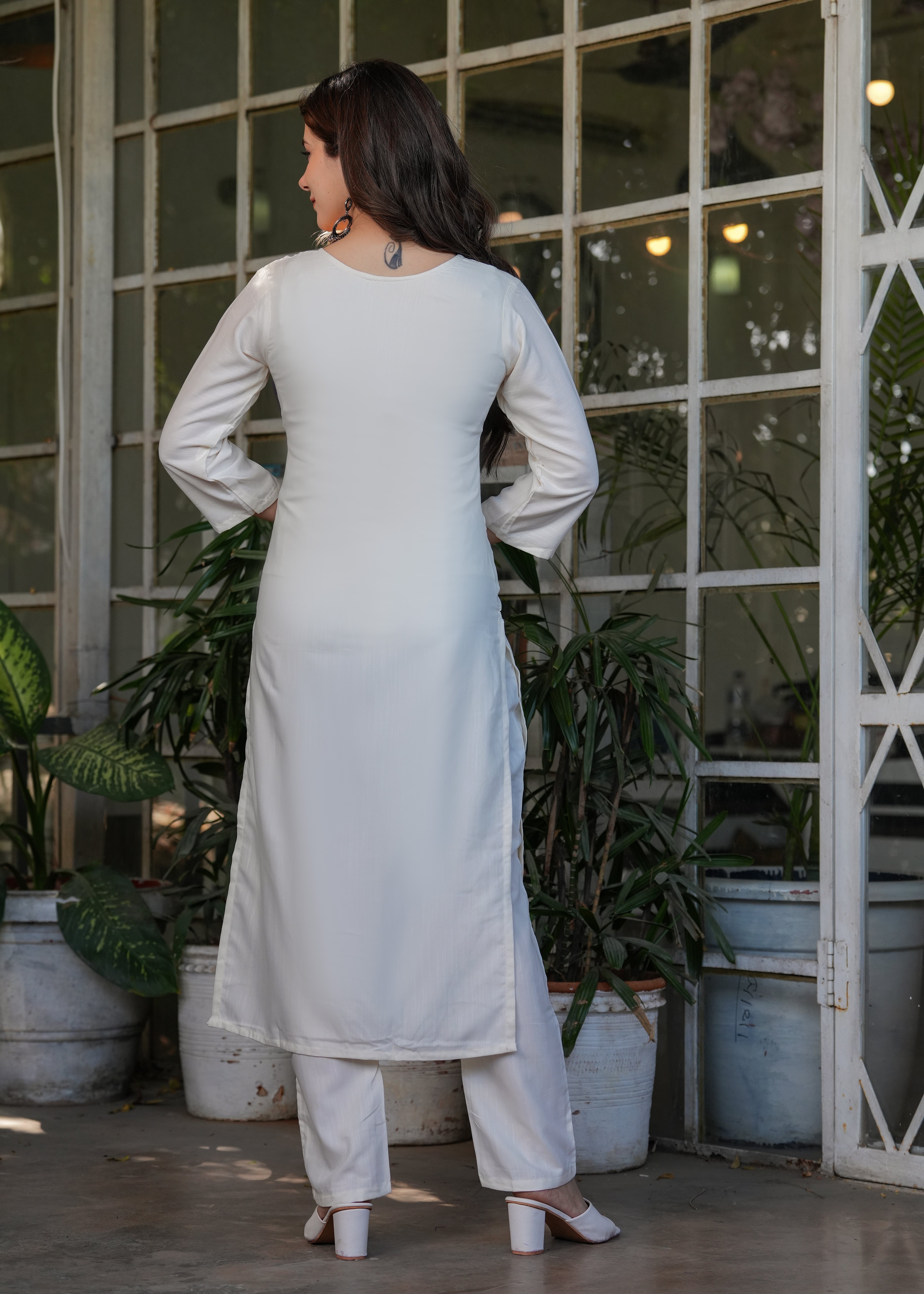 Stylish casual kurti set with dupatta.