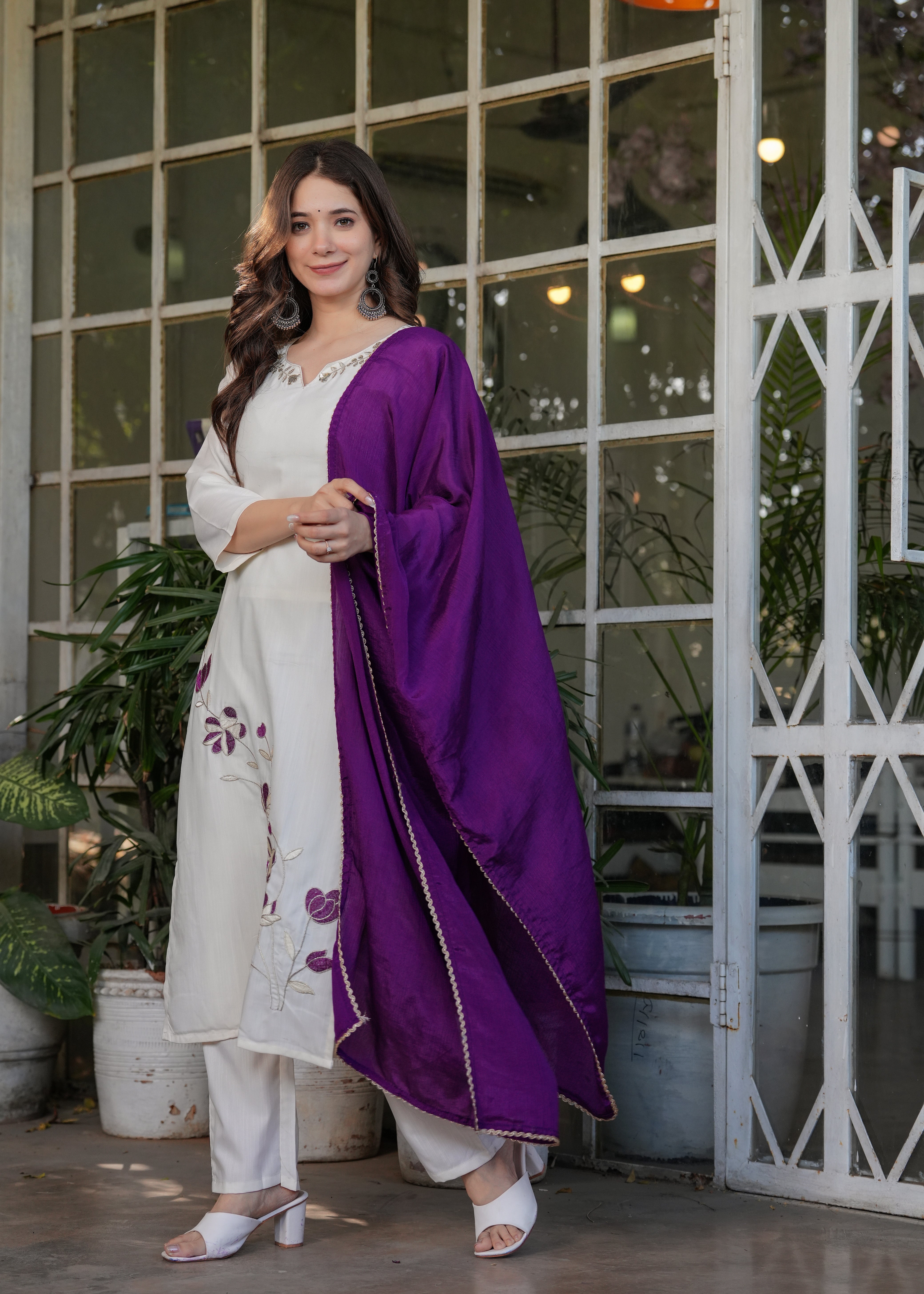 Stylish casual kurti set with dupatta.