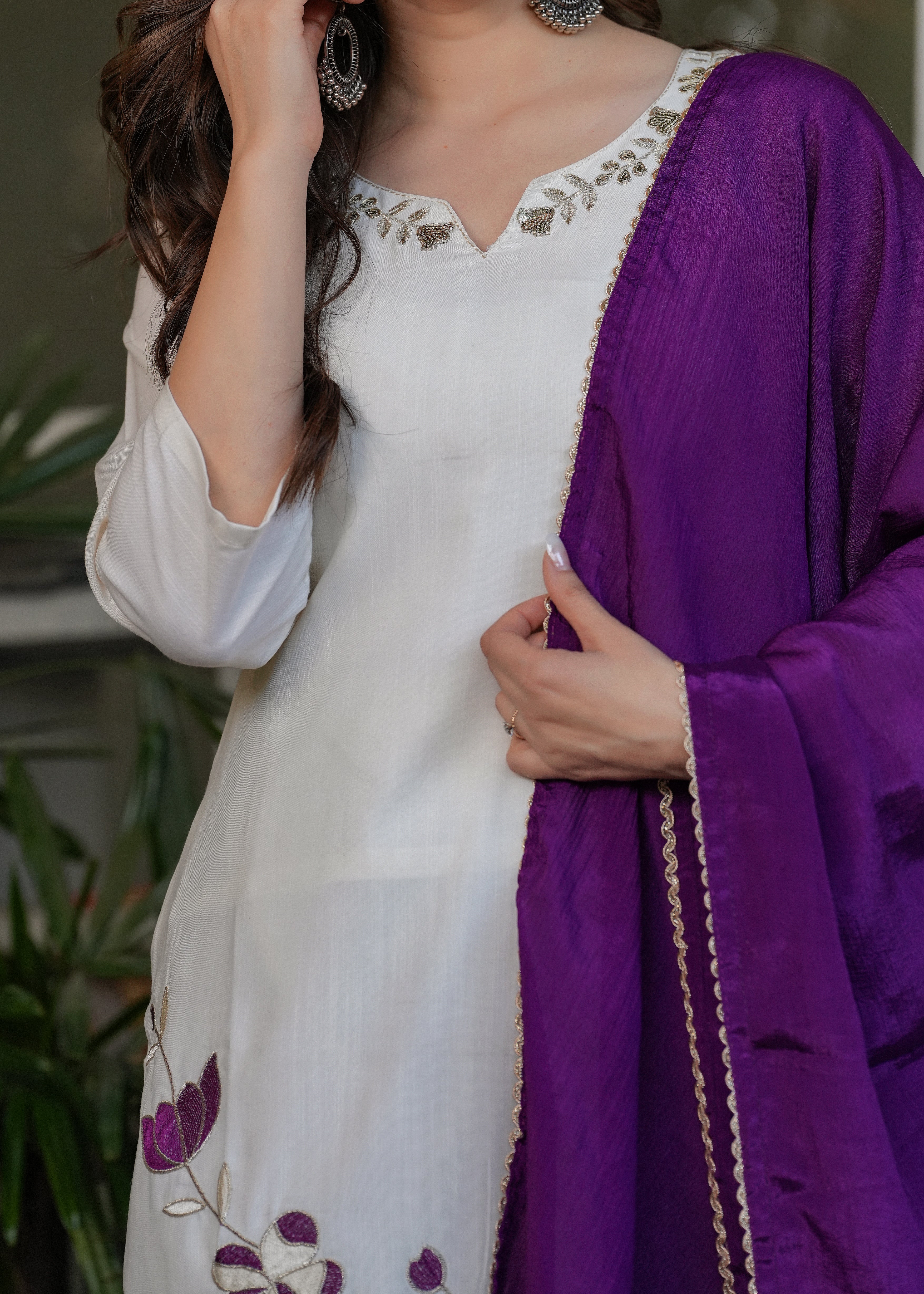 Stylish casual kurti set with dupatta.