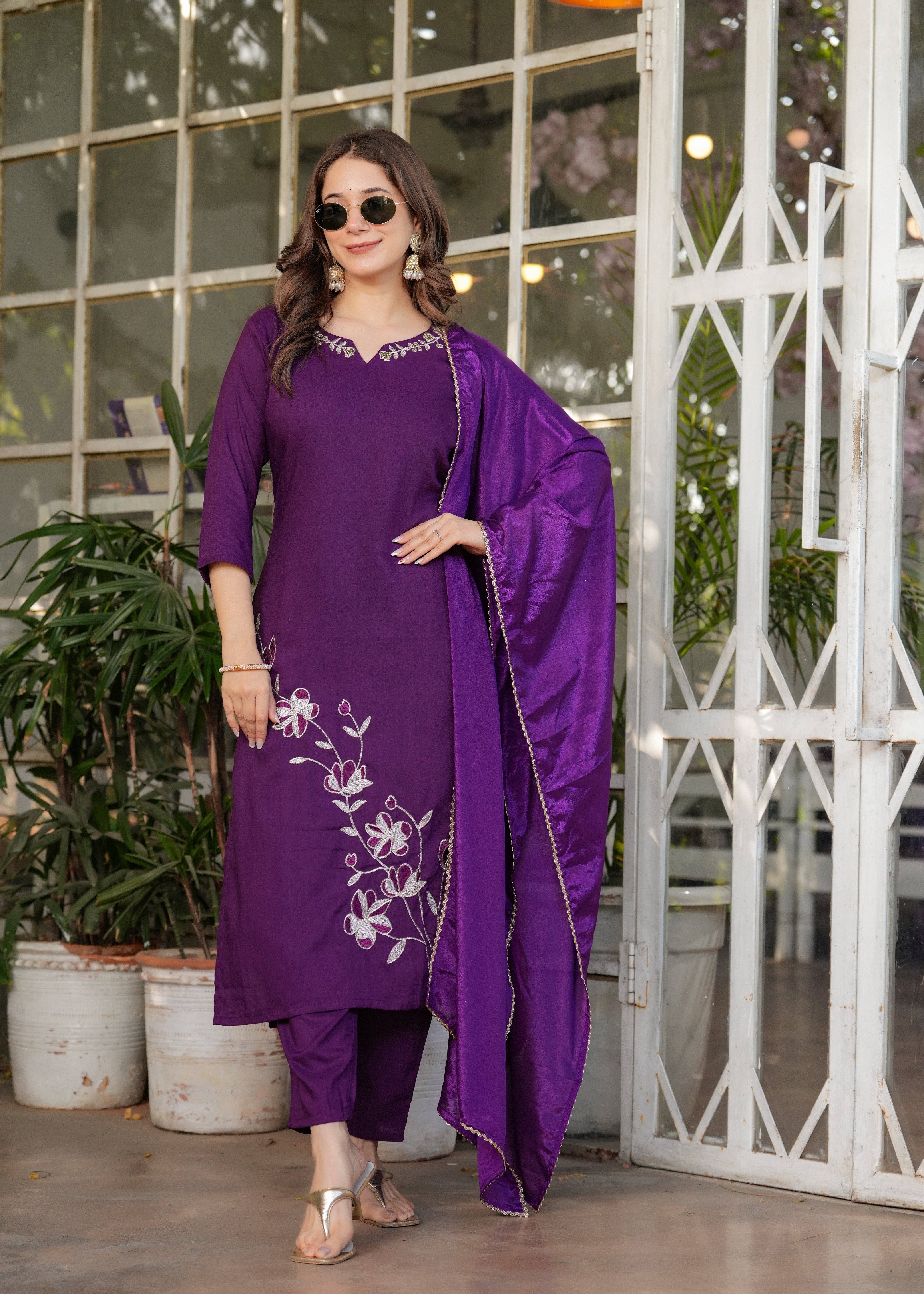 Stylish casual kurti set with dupatta.