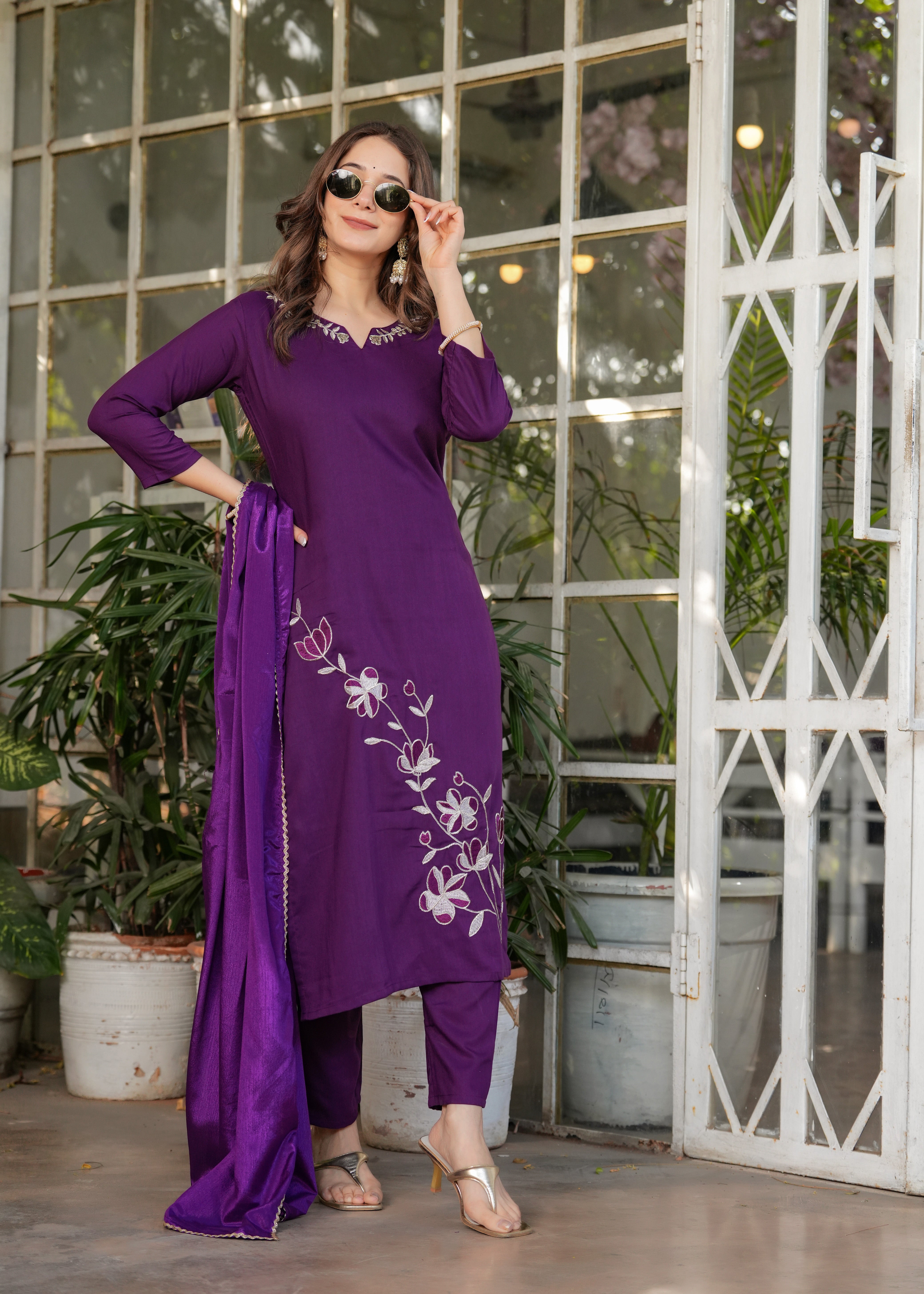 Stylish casual kurti set with dupatta.