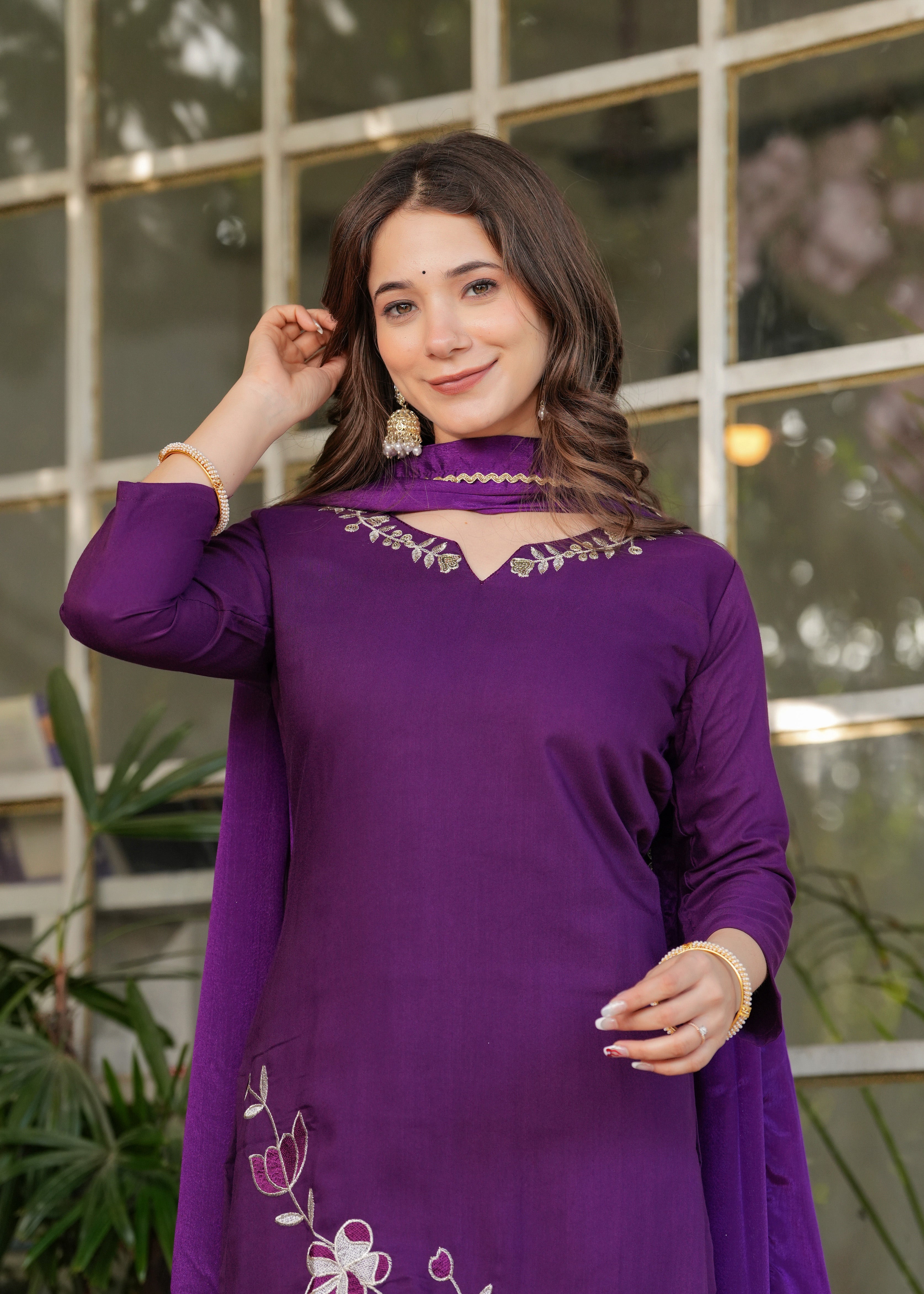 Stylish casual kurti set with dupatta.