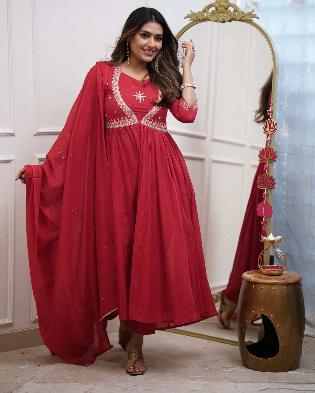 Woman in a red traditional outfit 