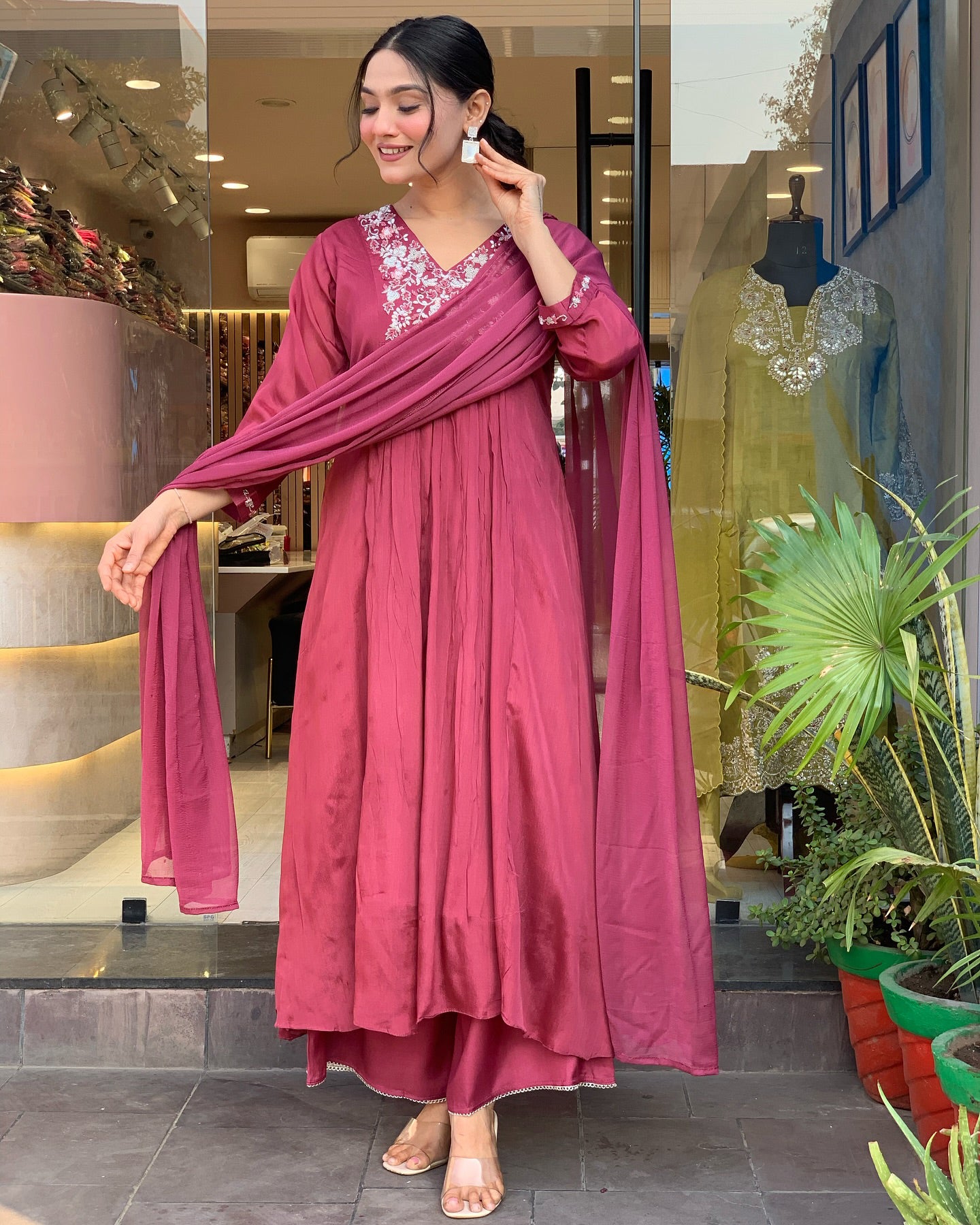 Woman in a embroidery work  traditional outfit .