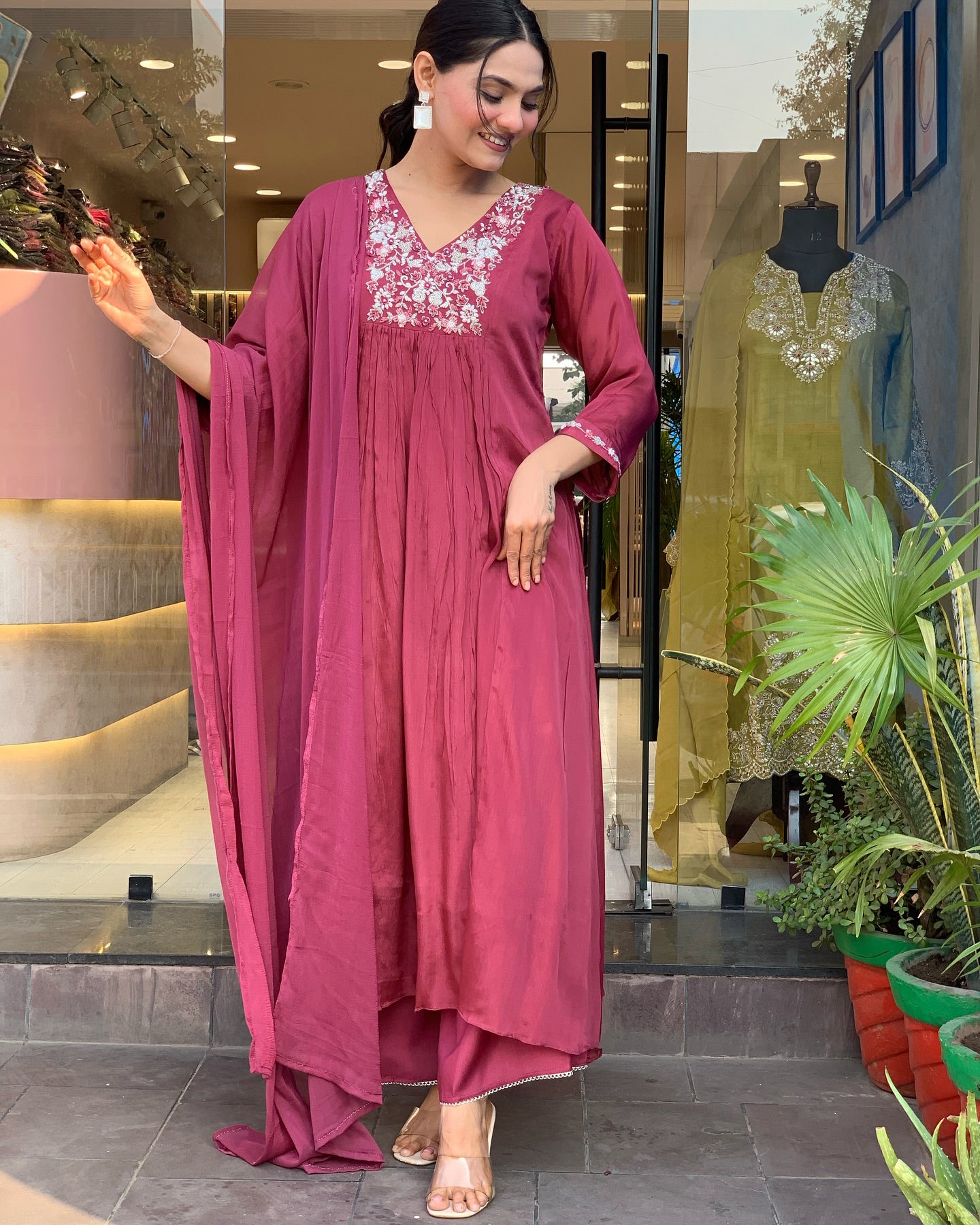 Woman in a embroidery work  traditional outfit .