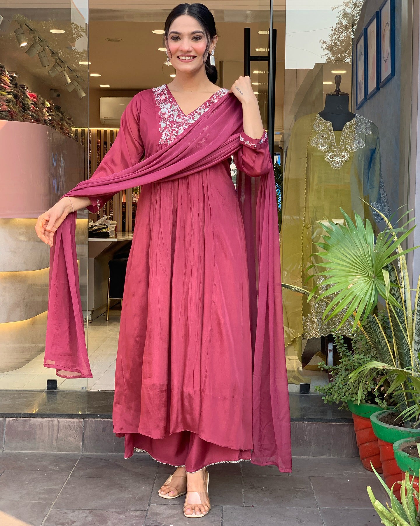 Woman in a embroidery work  traditional outfit .
