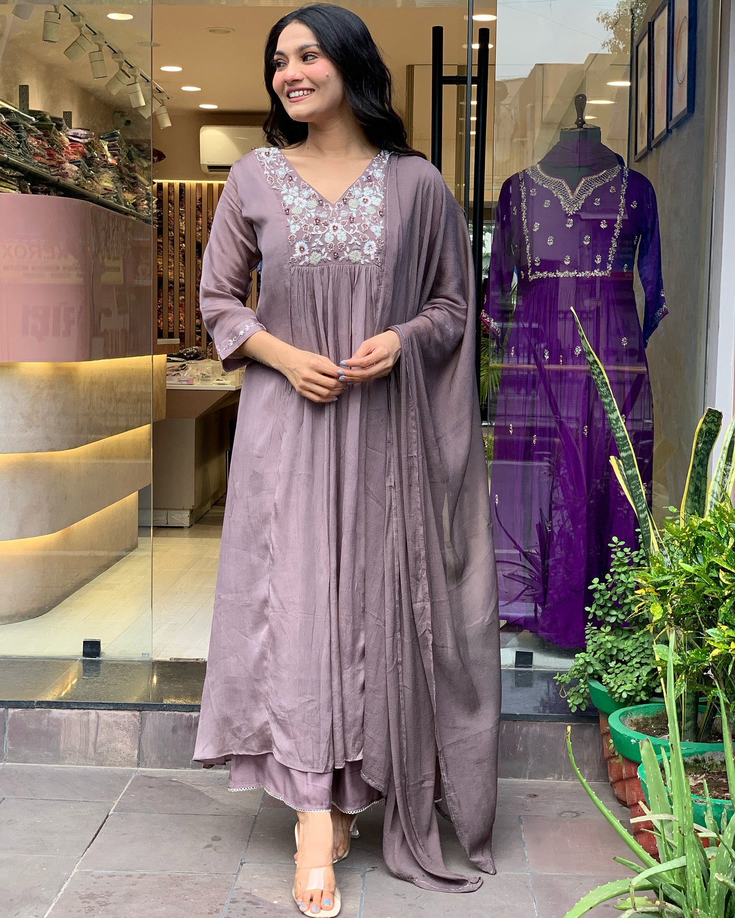 Woman in a embroidery work  traditional outfit .