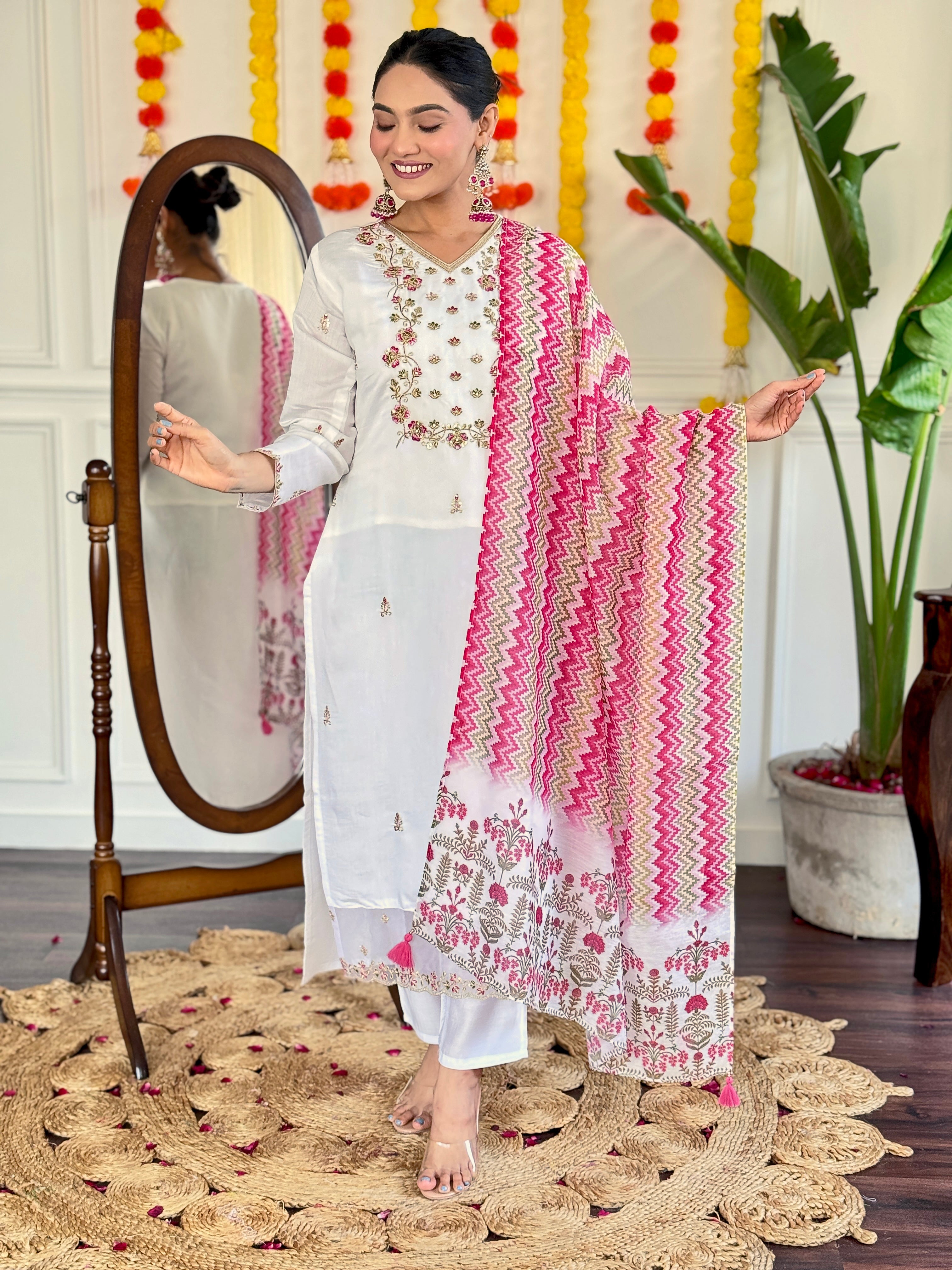 legant white and pink salwar suits