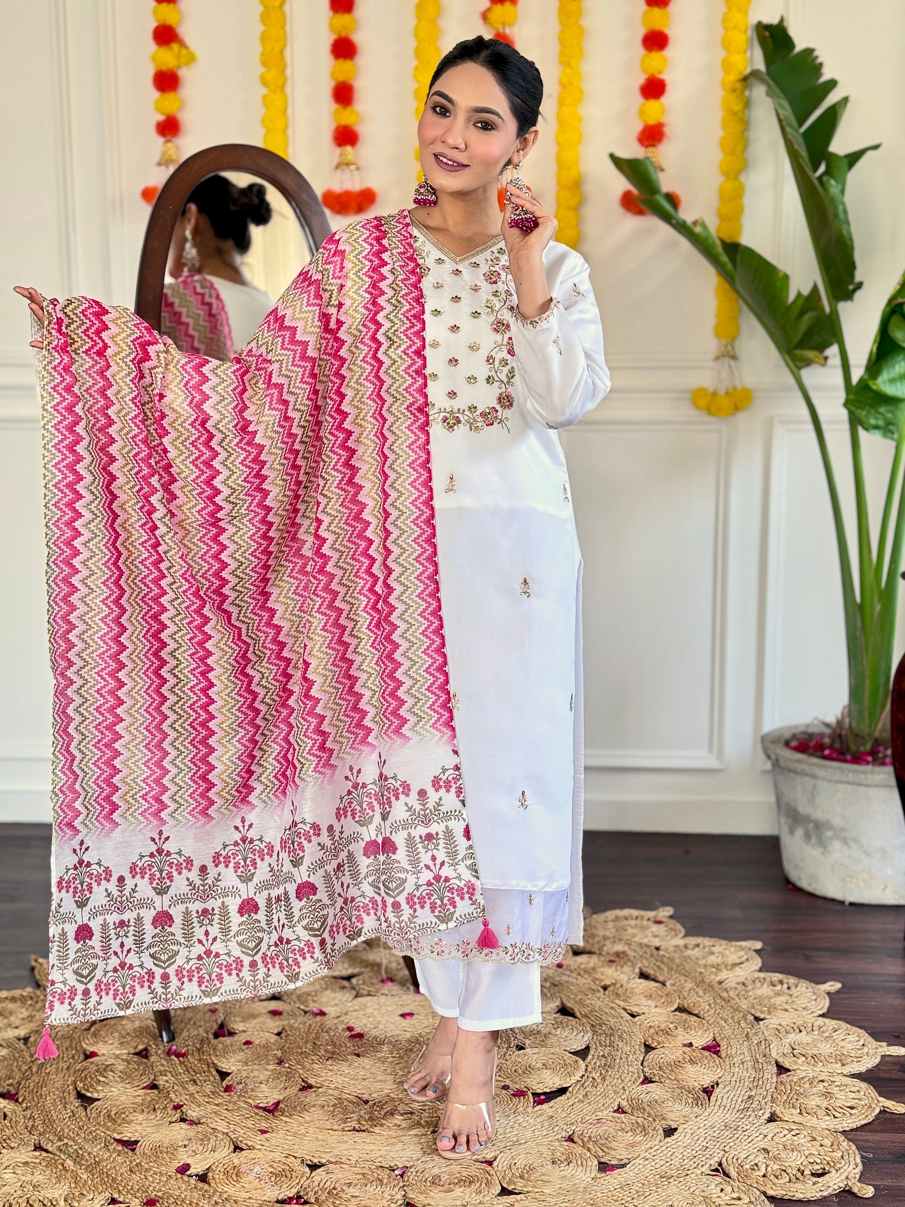 legant white and pink salwar suits
