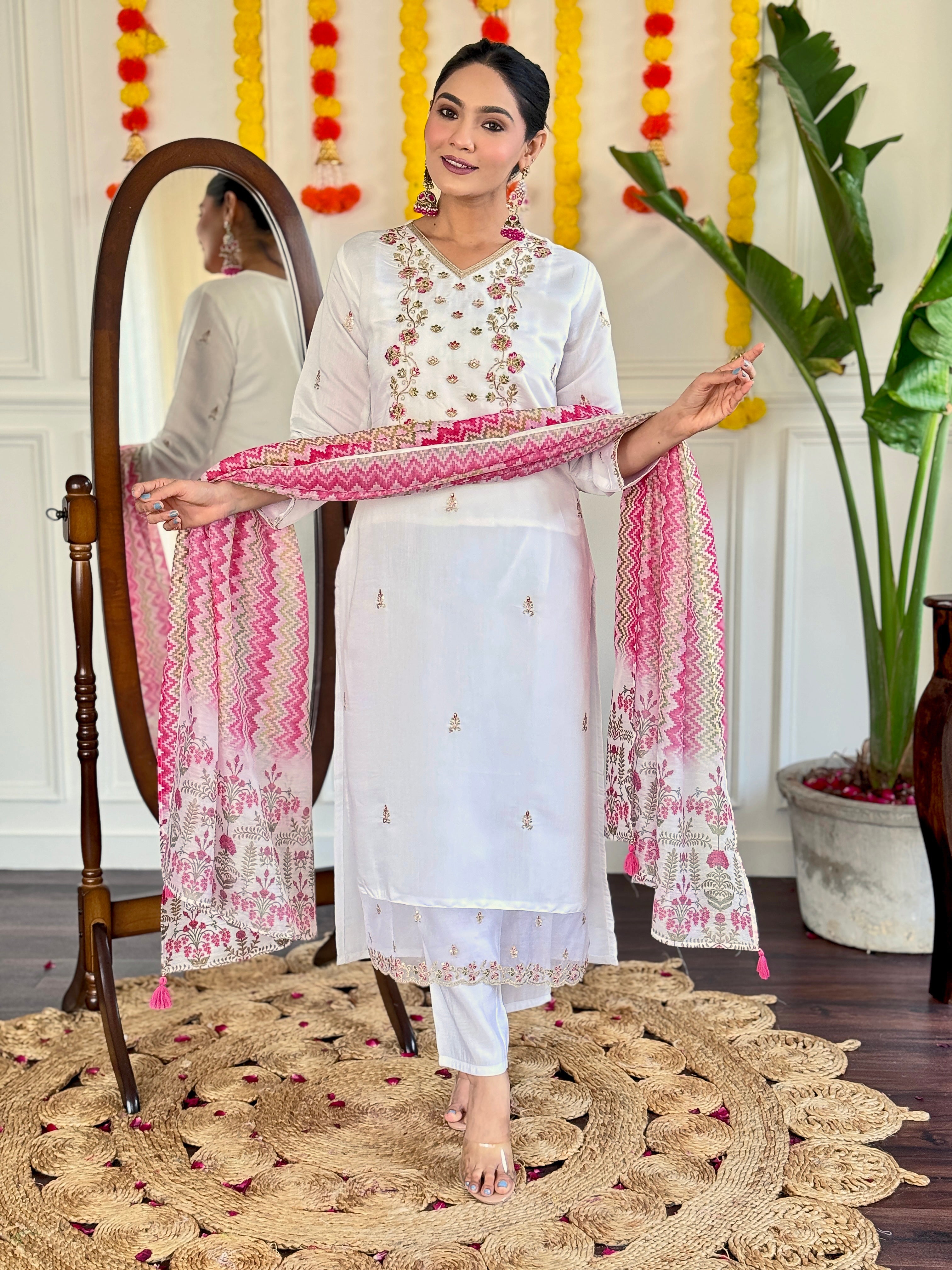 legant white and pink salwar suits