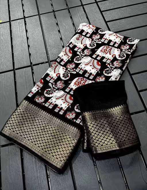 Saree with elephant pattern and
