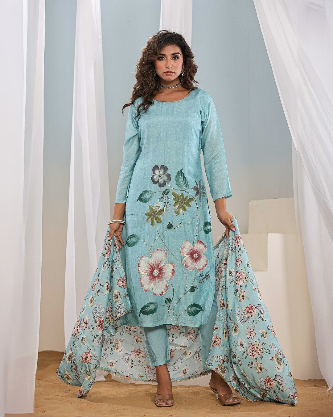 floral embroidry work outfit