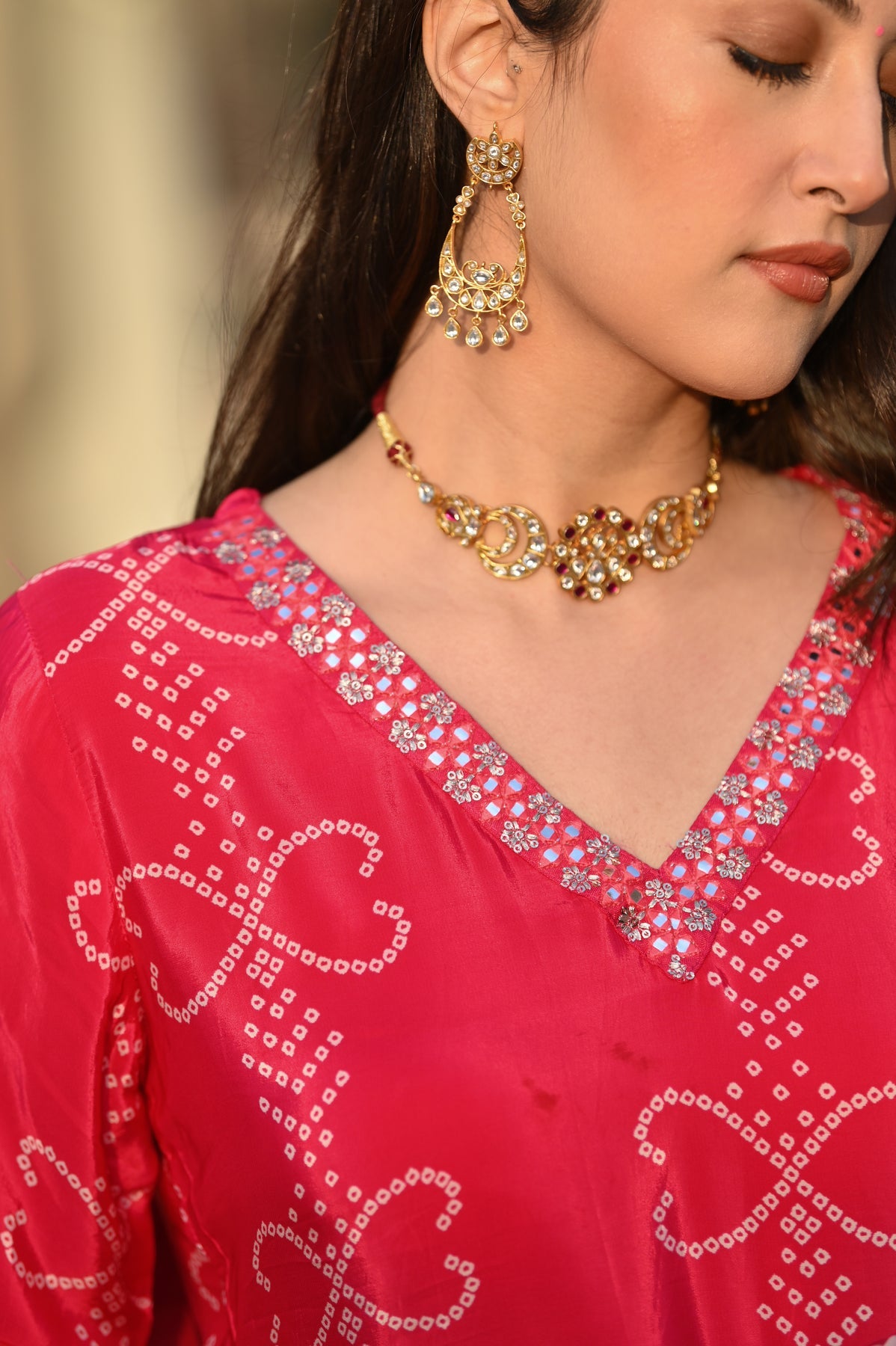 Embrace timeless elegance with this exquisite Chinon silk outfit in soft pink