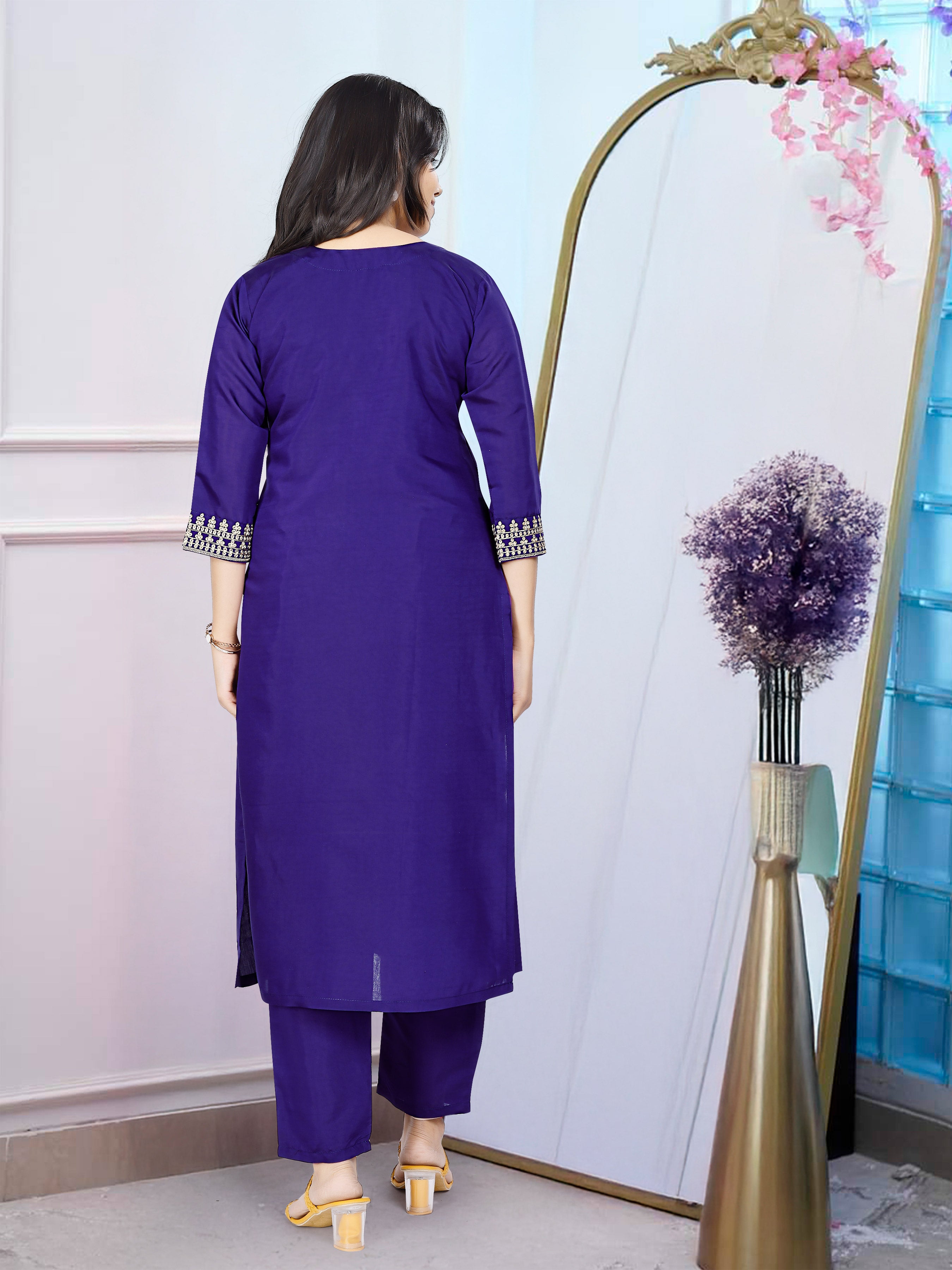 purple with embroidery work  traditional outfit