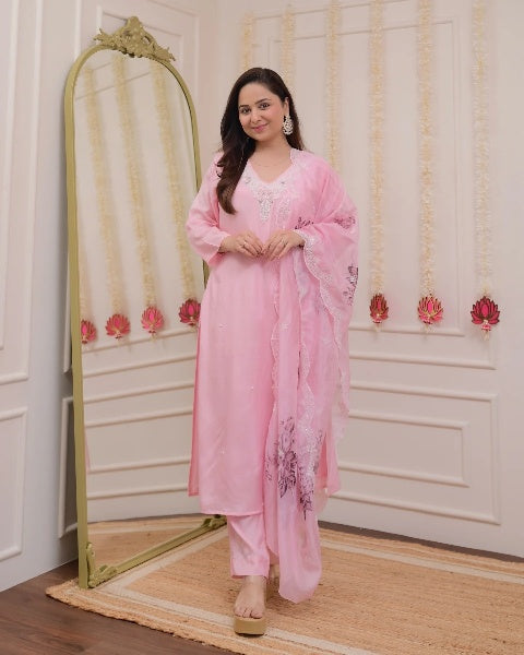 pink floral embroidery dress