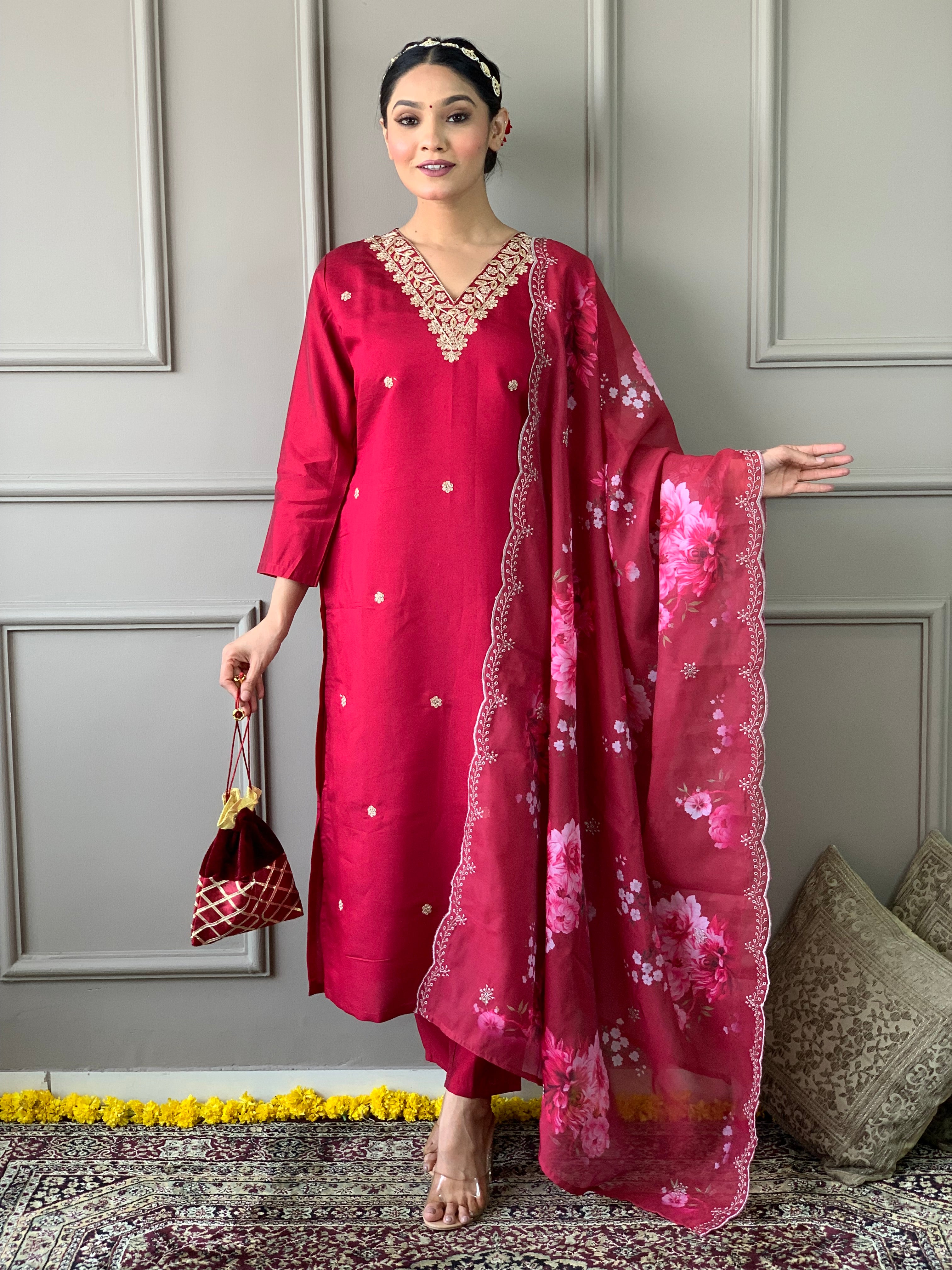 Red and pink traditional outfit