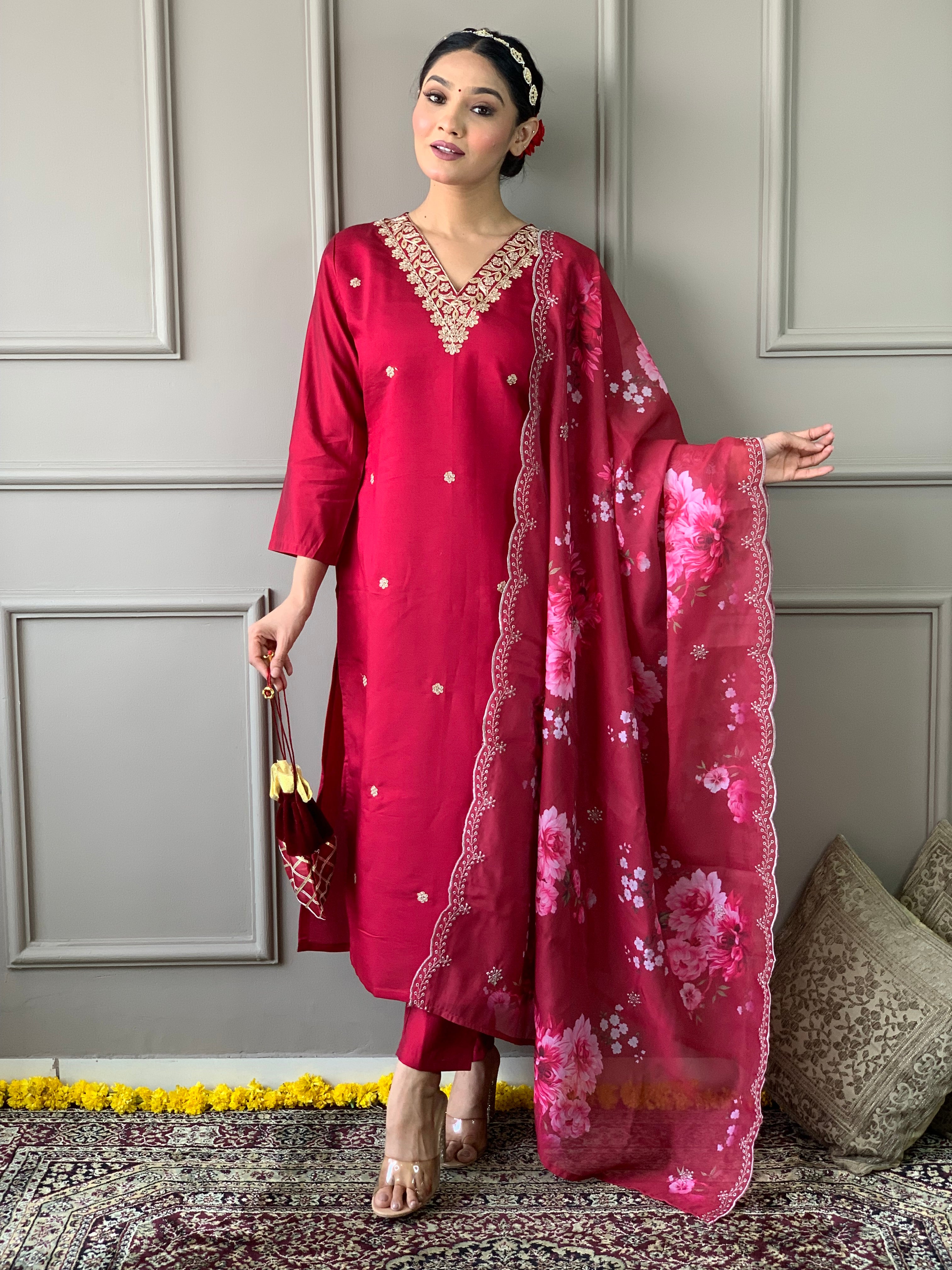 Red and pink traditional outfit