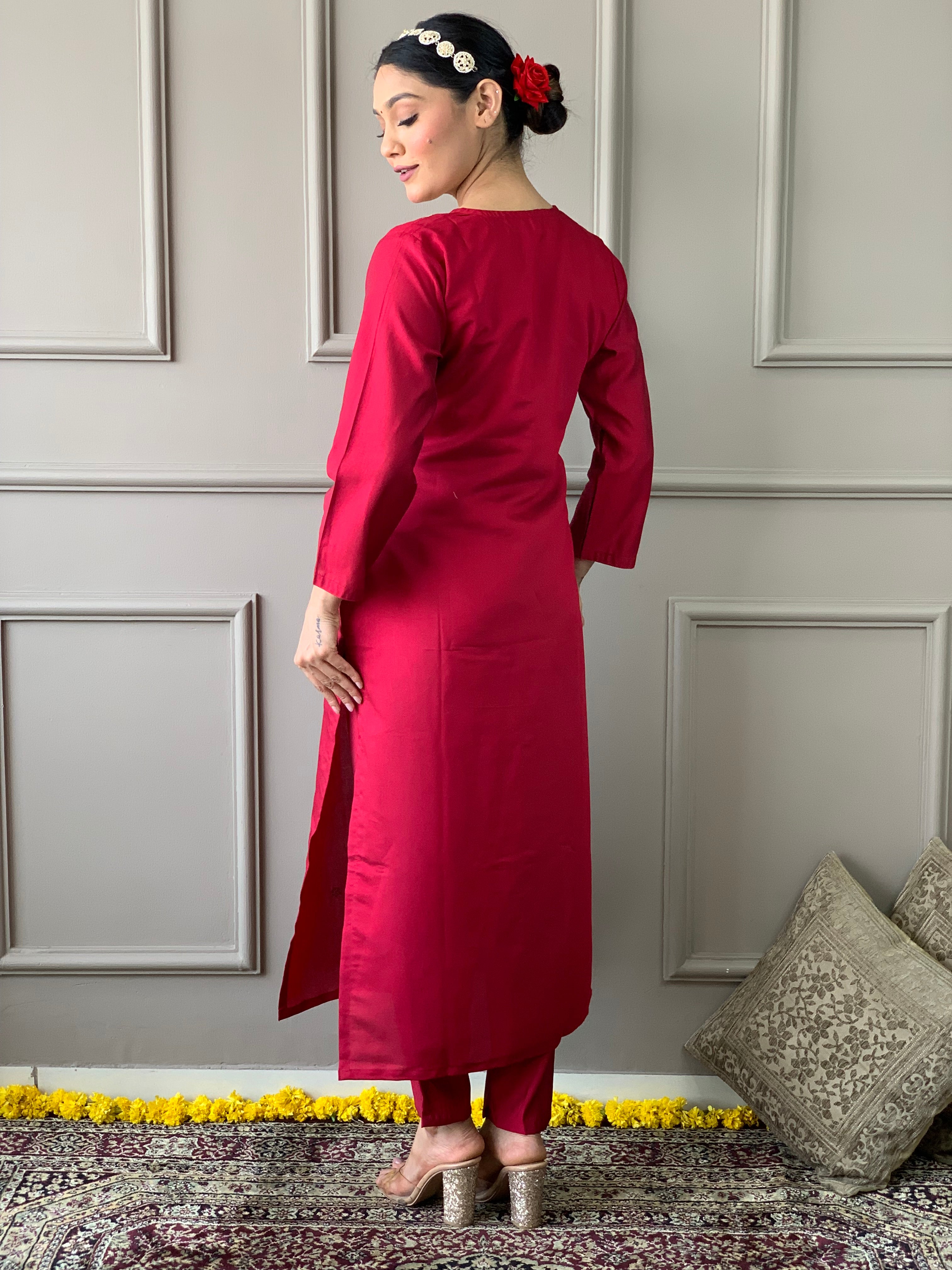 Red and pink traditional outfit