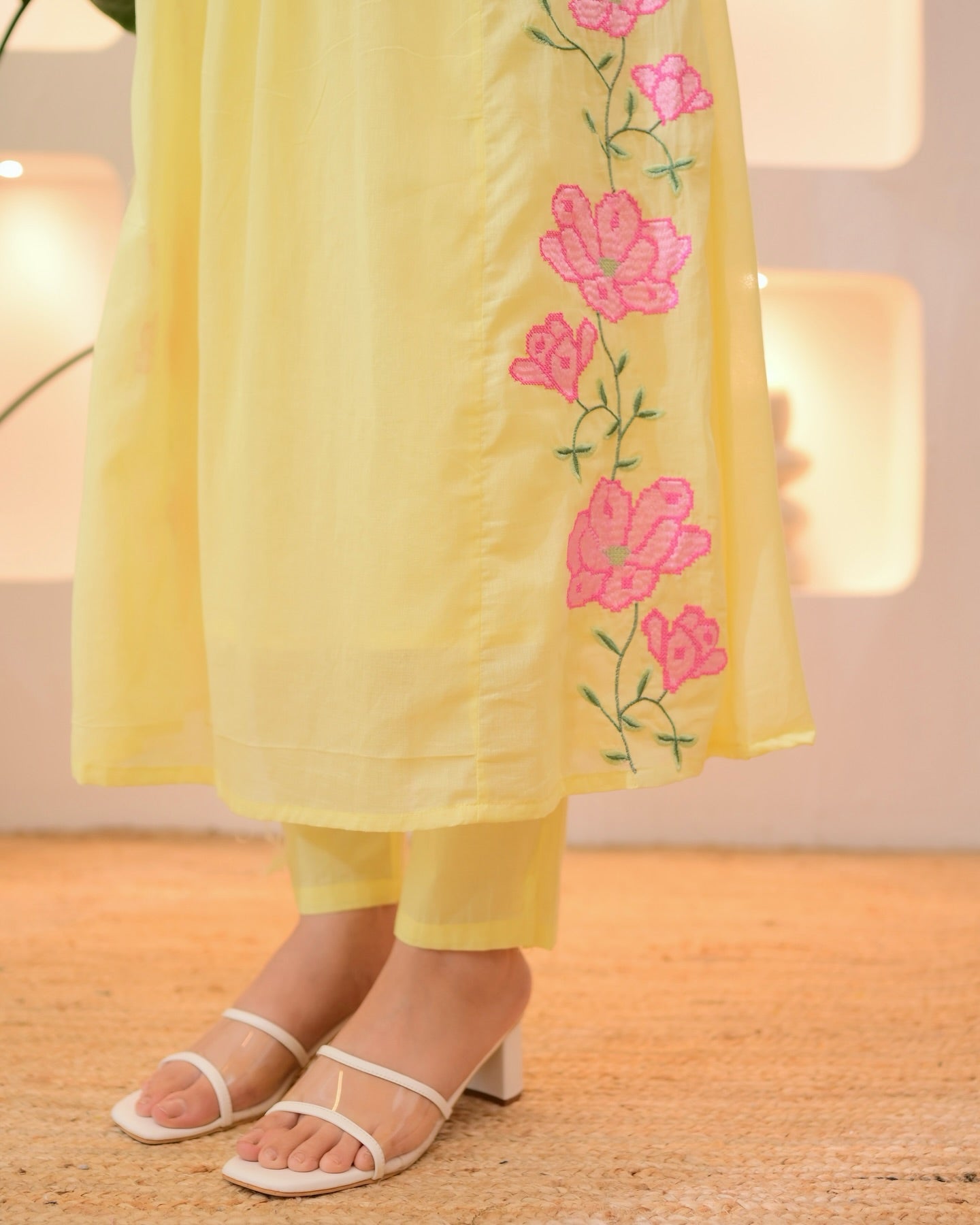 Traditional outfit with pink floral patterns