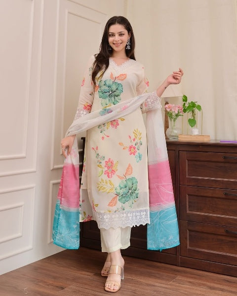 floral dress with a matching dupatta 