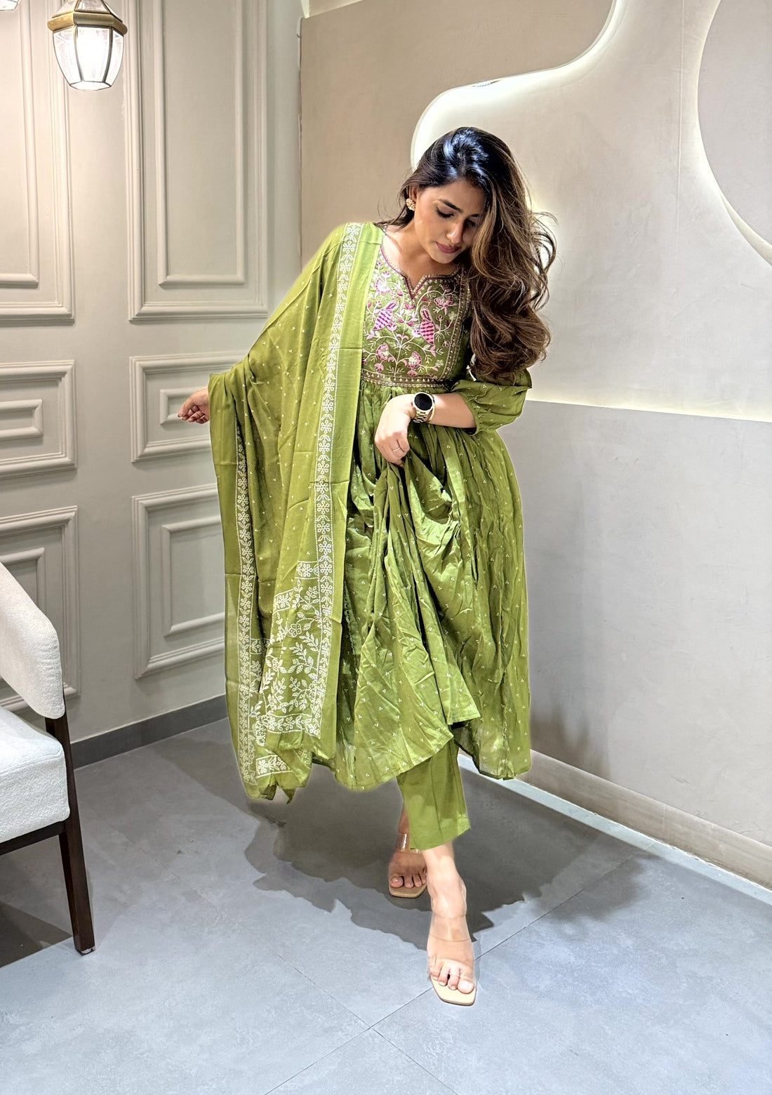 elegance with this stunning green traditional outfit