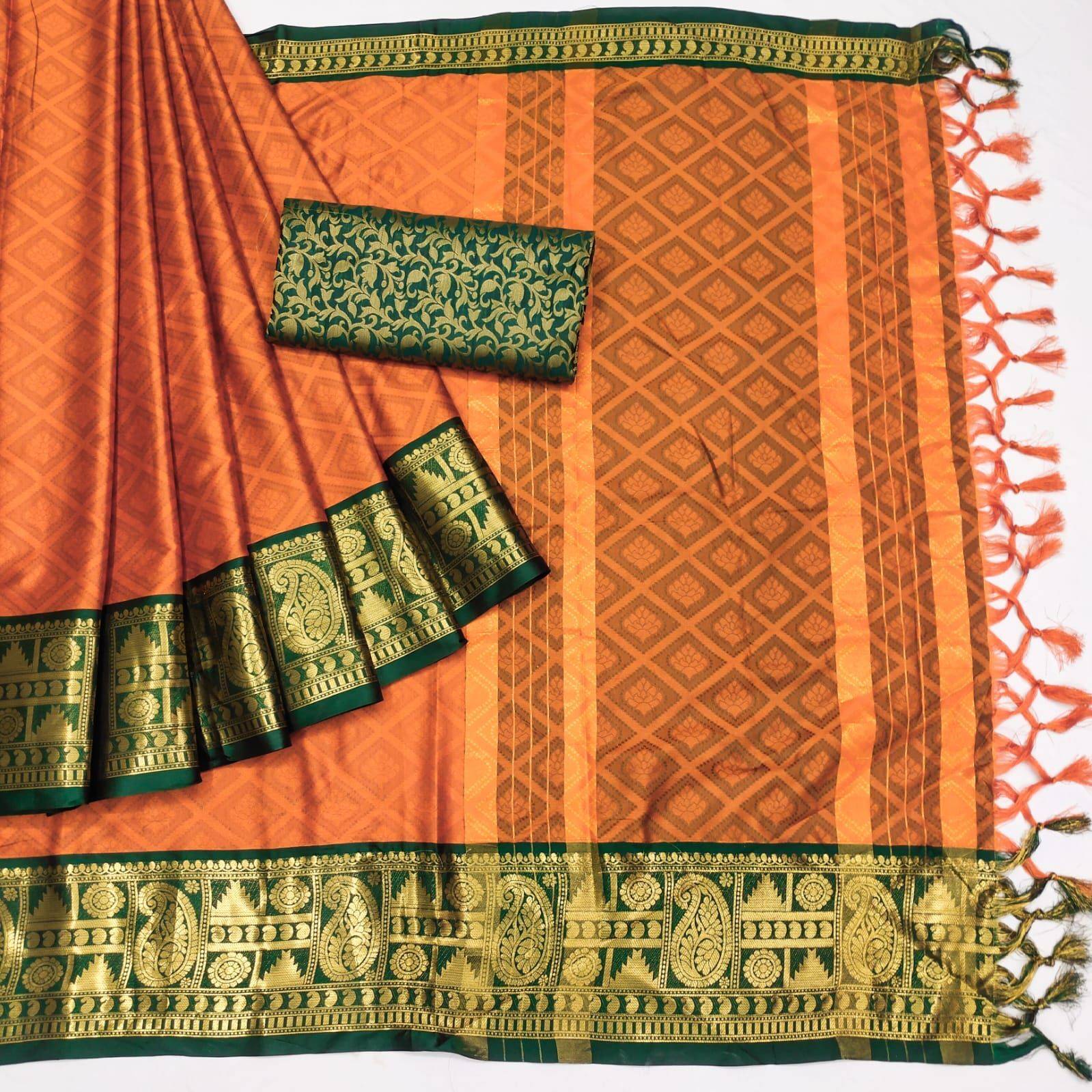 Traditional saree with intricate patterns.