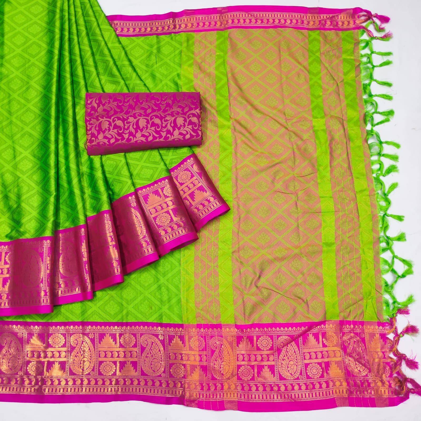 Traditional saree with intricate patterns.
