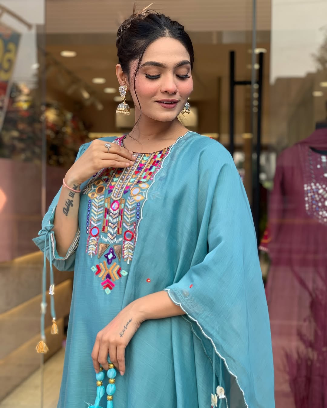 elegant blue  kurti set