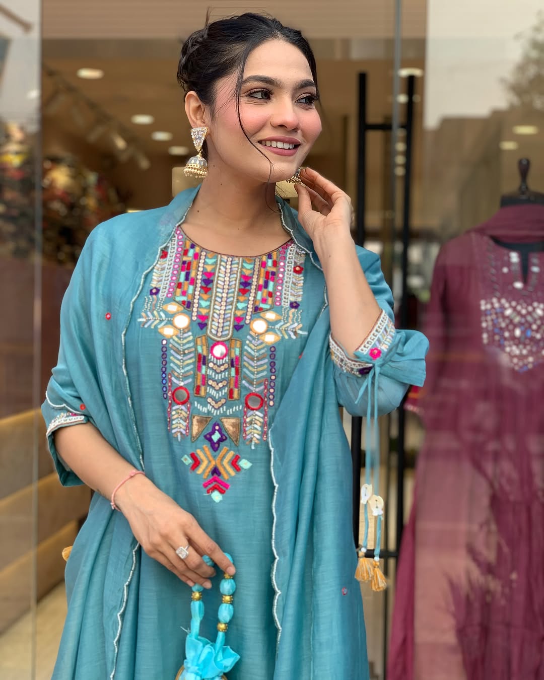 elegant blue  kurti set