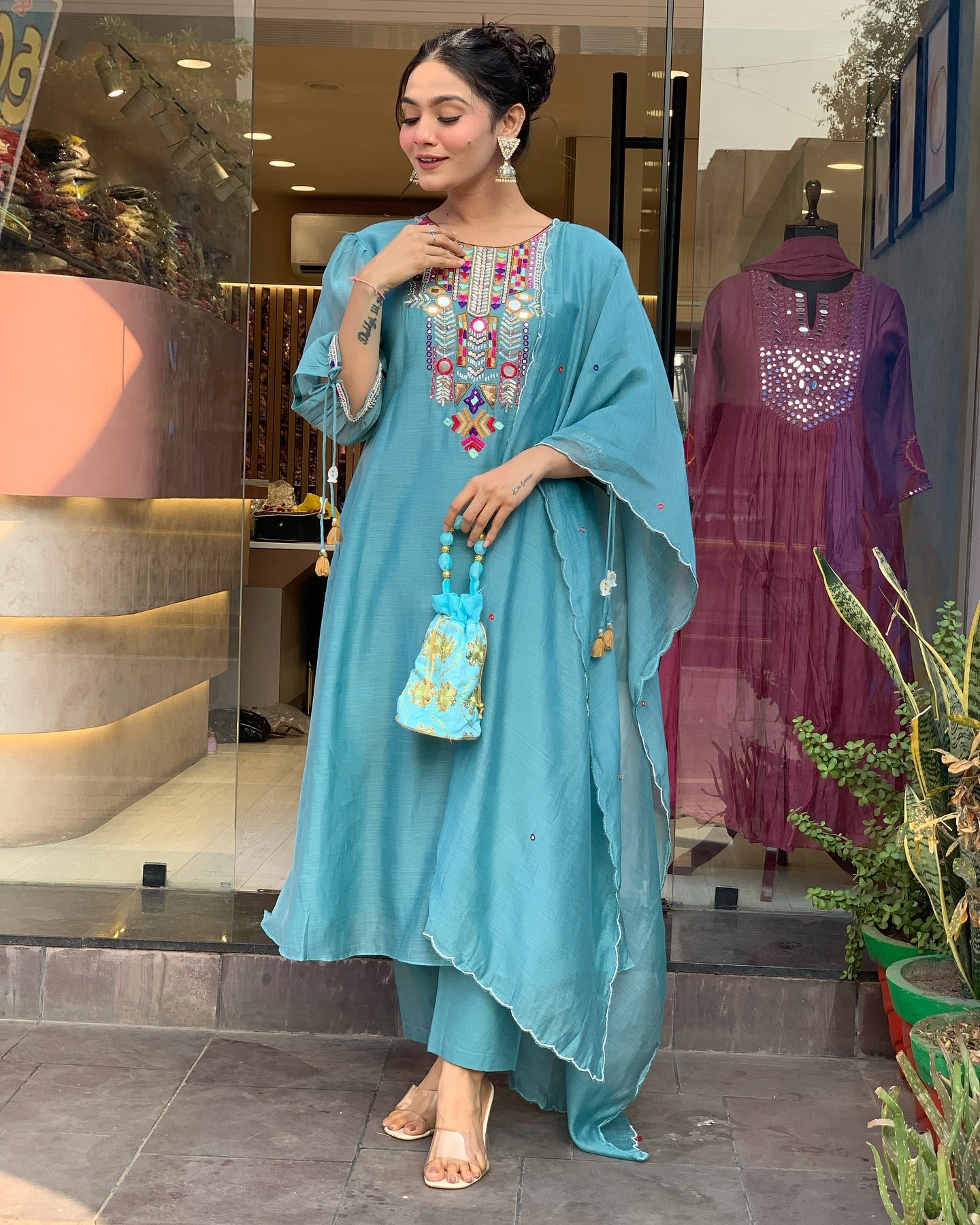 elegant blue  kurti set