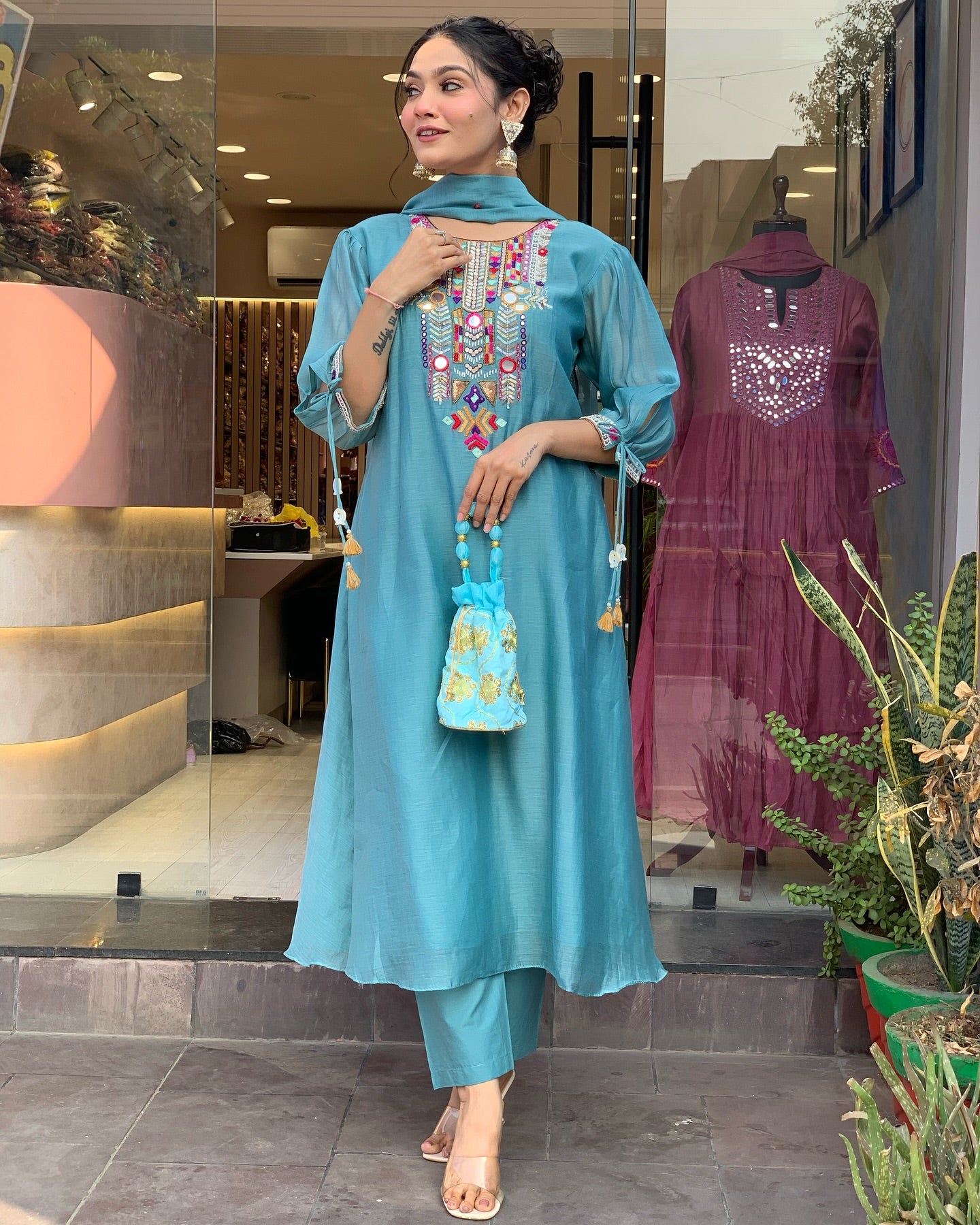 elegant blue  kurti set
