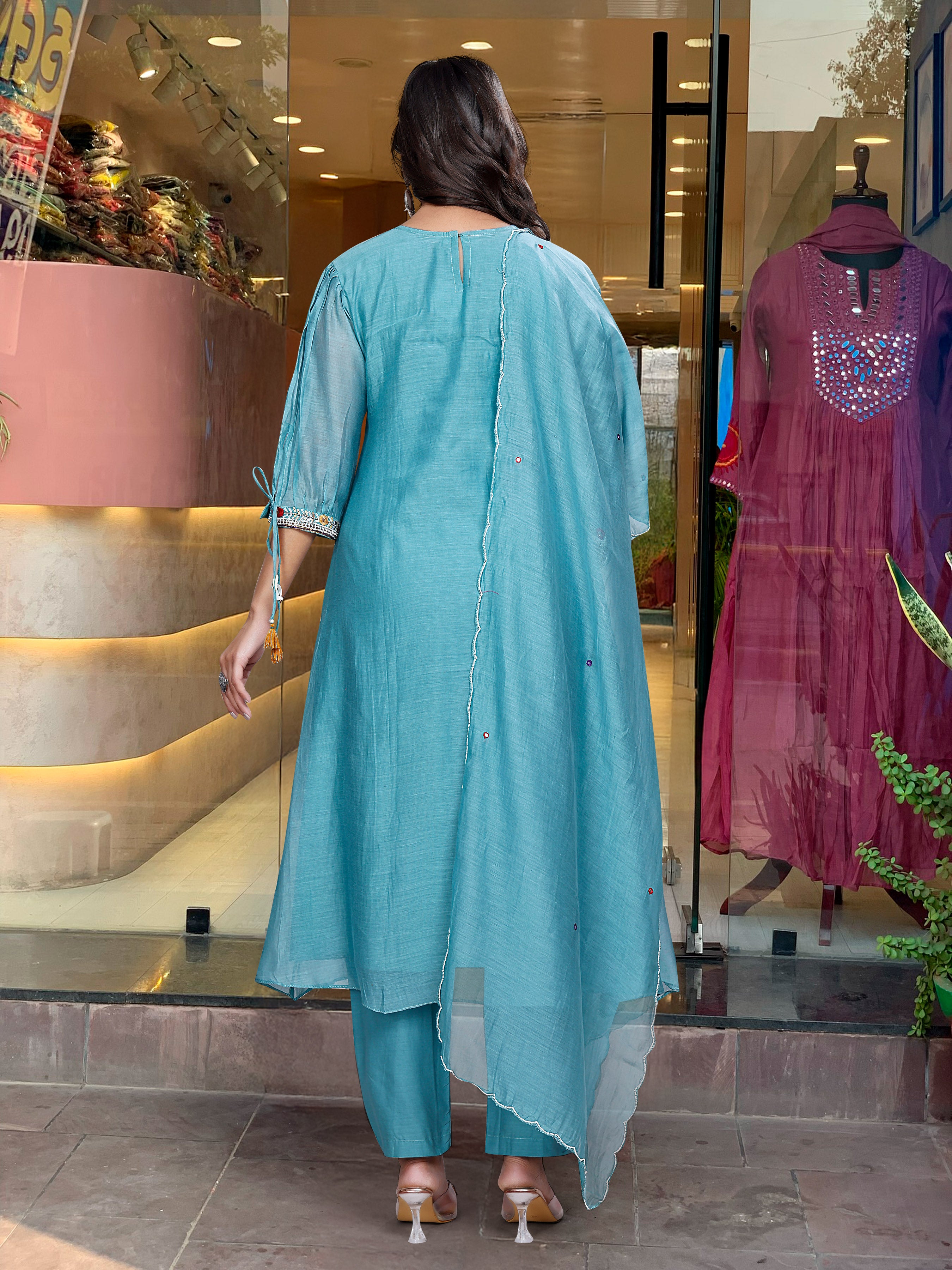 elegant blue  kurti set