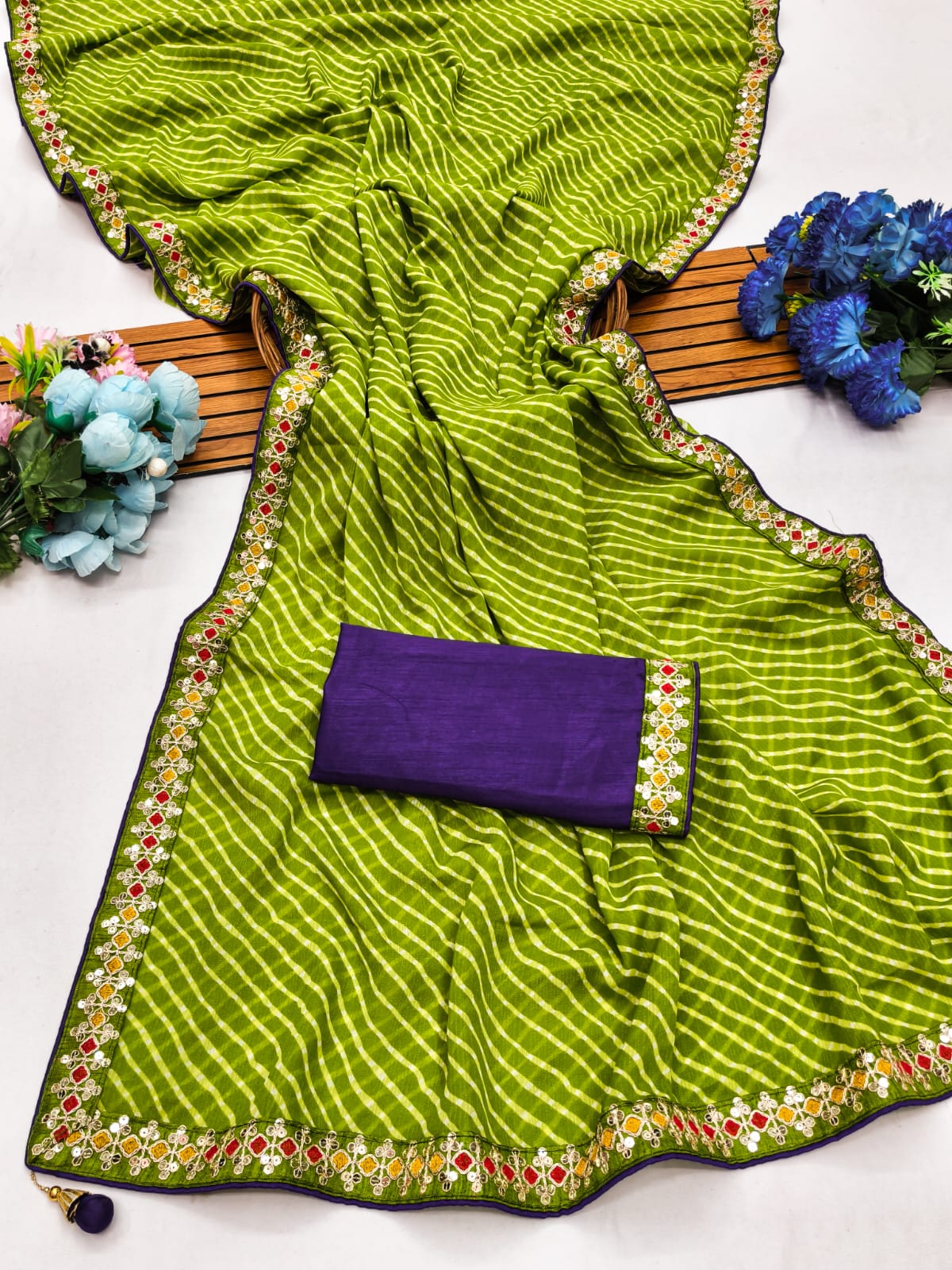 Lehriya saree Premium Georgette Saree with Intricate Embroidery Lace Border