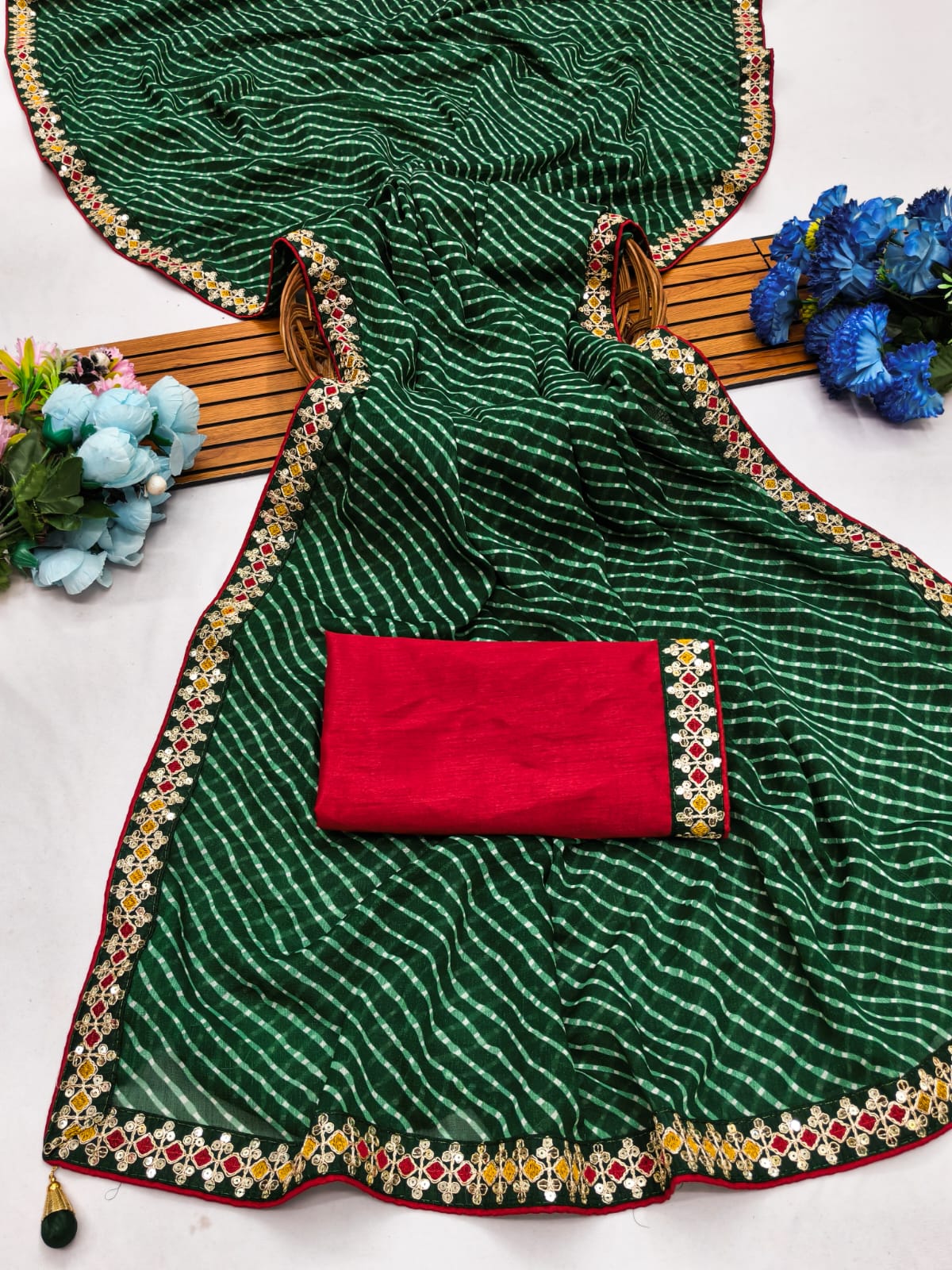 Lehriya saree Premium Georgette Saree with Intricate Embroidery Lace Border