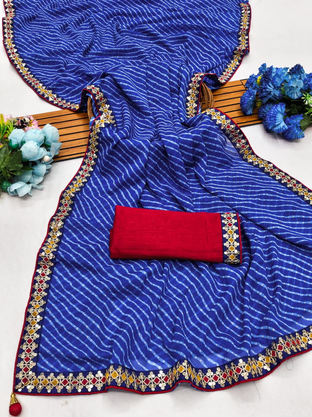 Lehriya saree Premium Georgette Saree with Intricate Embroidery Lace Border