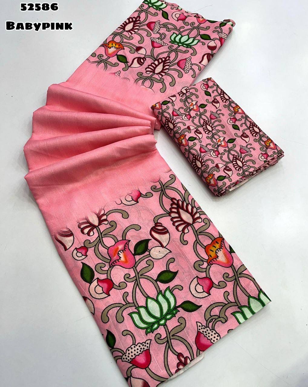 Handloom tussar silk with pichwai lotus digital printed border & pallu comes with tussle