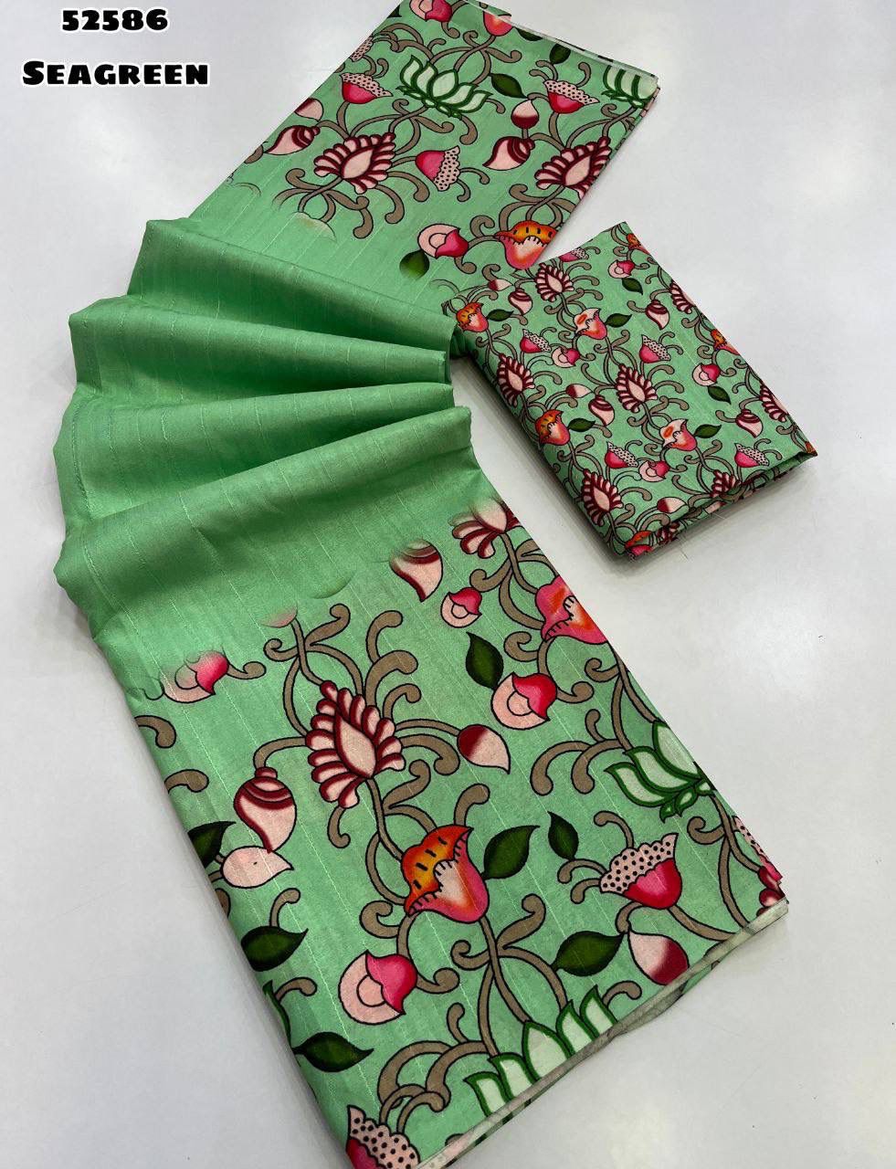 Handloom tussar silk with pichwai lotus digital printed border & pallu comes with tussle