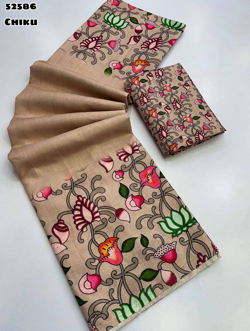 Handloom tussar silk with pichwai lotus digital printed border & pallu comes with tussle