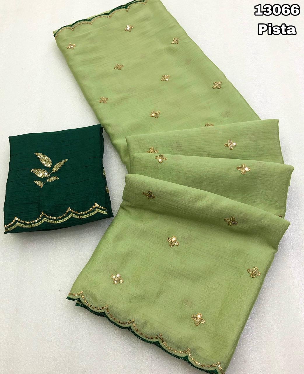 timeless elegance with this exquisite Chinon fabric saree