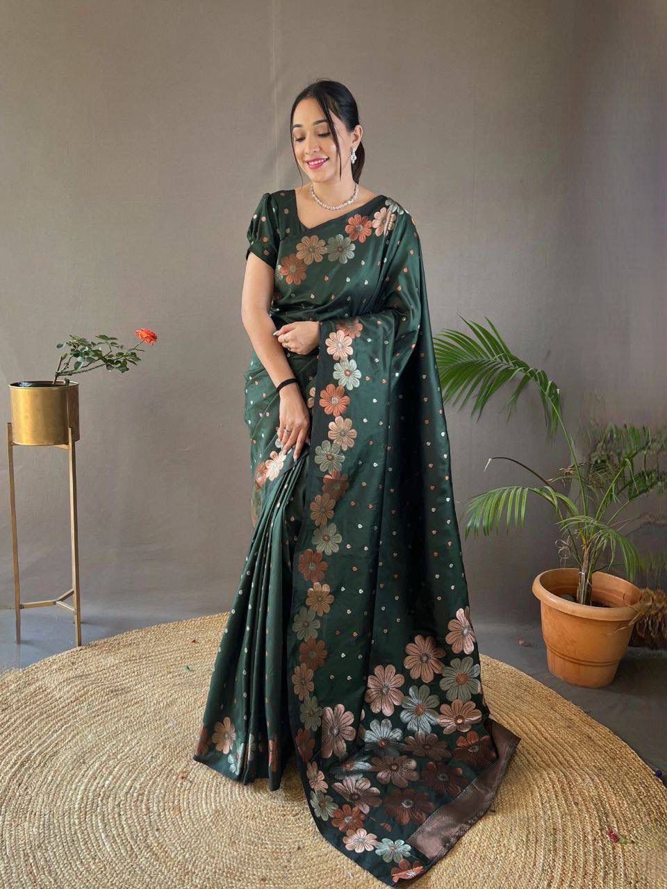 dark green floral saree 