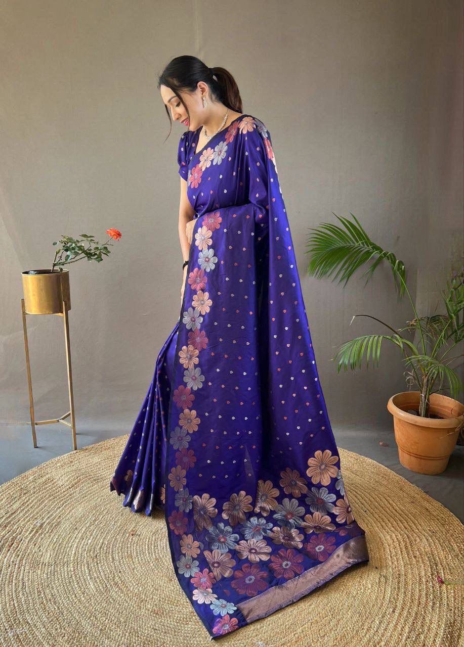  blue saree with floral patterns
