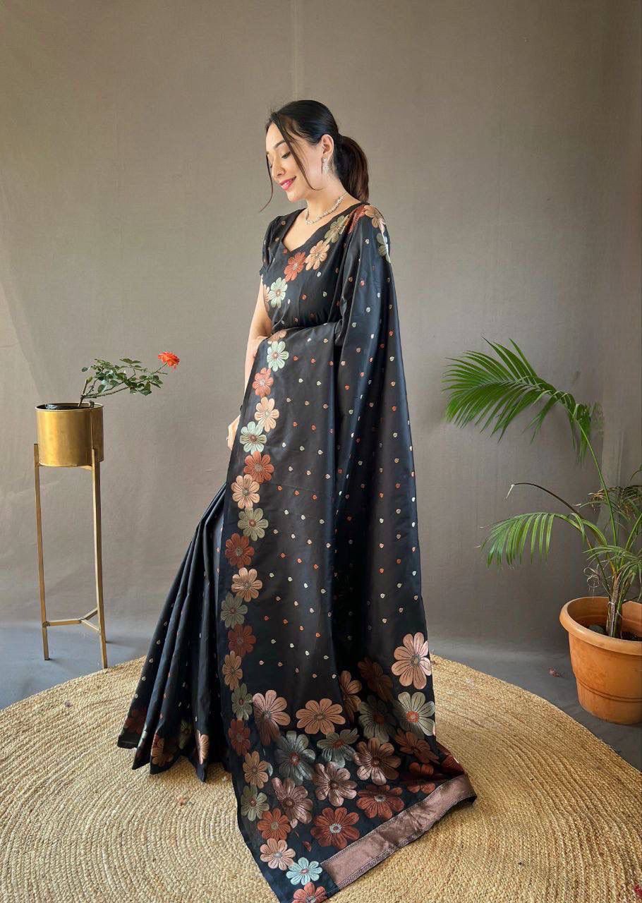  dark floral saree