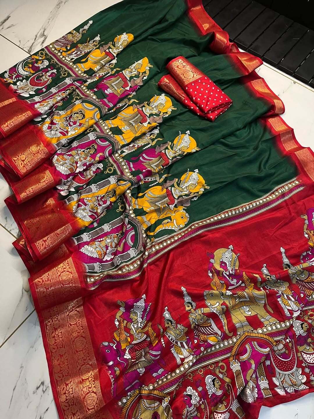The Art of Kalamkari Elephant Series printed silk saree