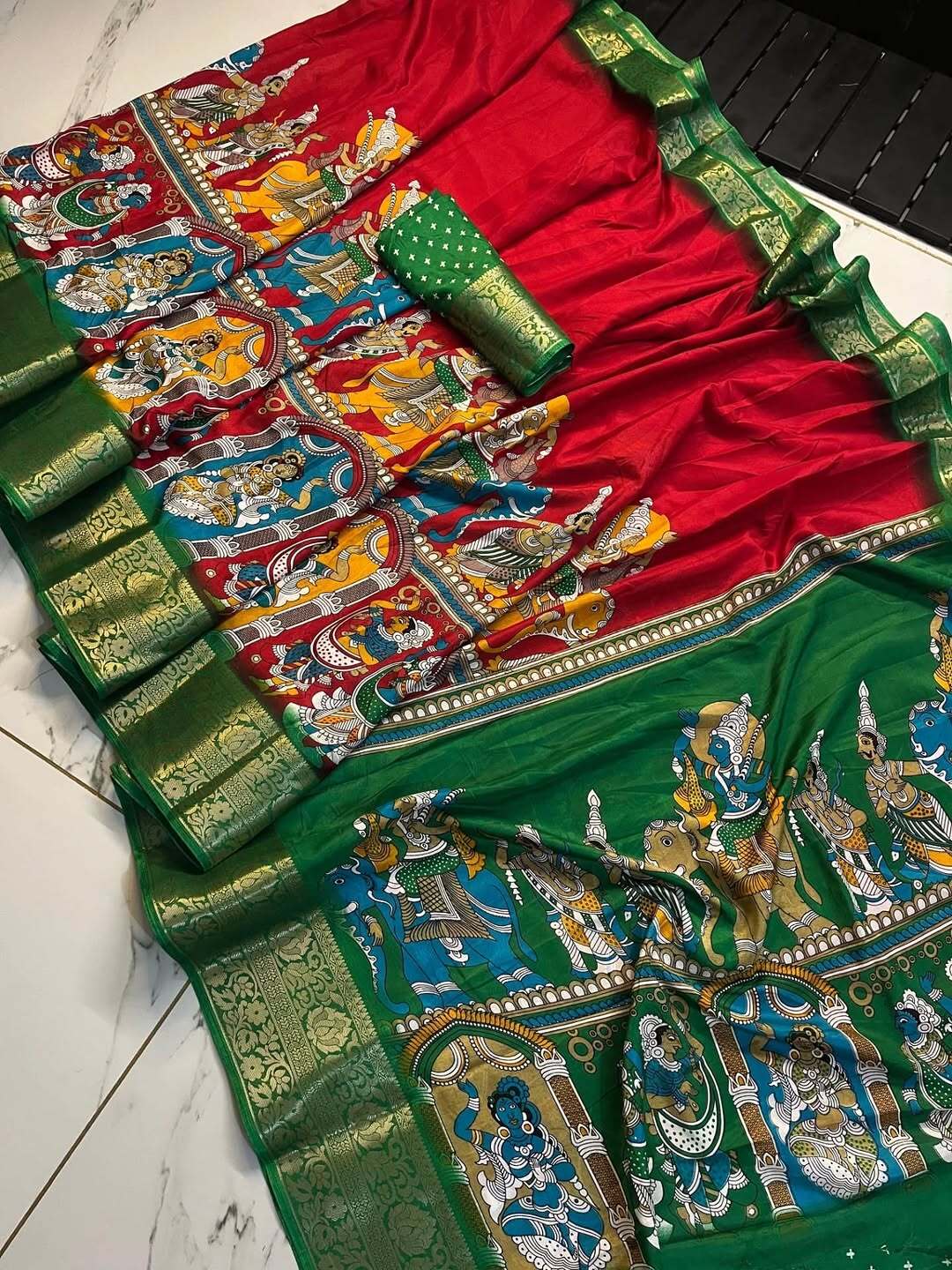 The Art of Kalamkari Elephant Series printed silk saree